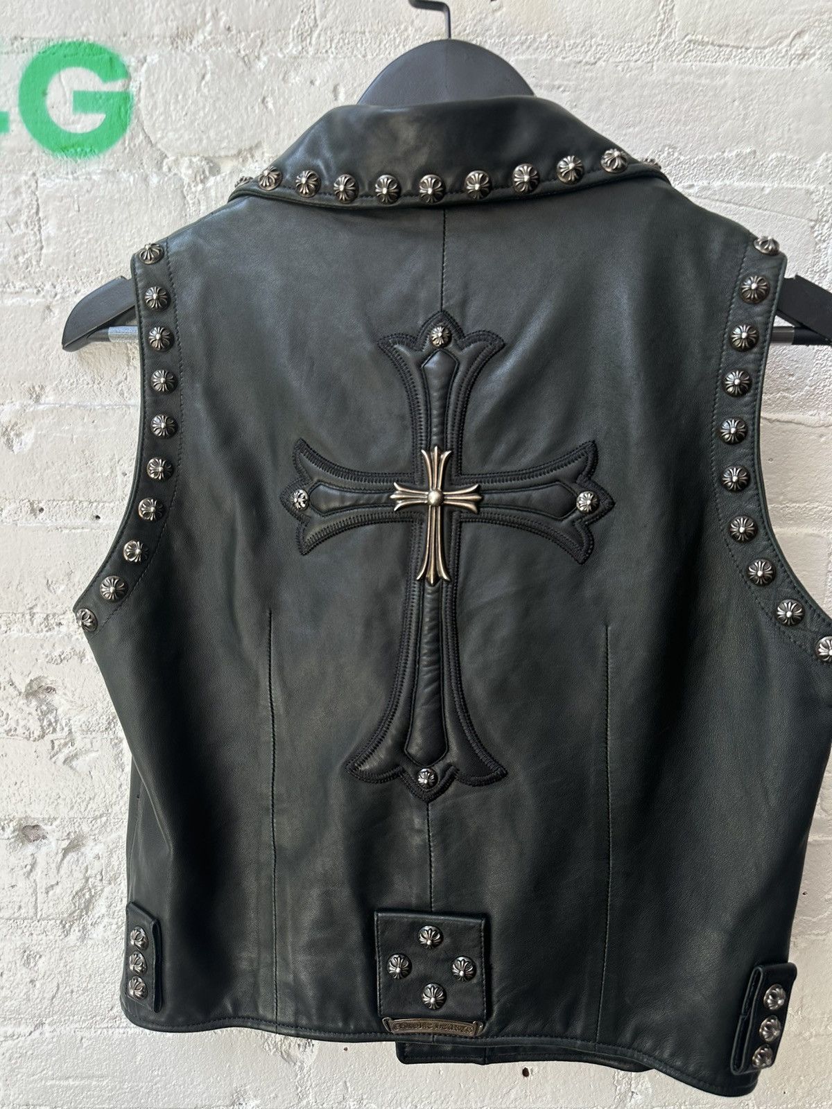 Chrome Hearts CROSS PATCH SILVER STUD leather vest jacket