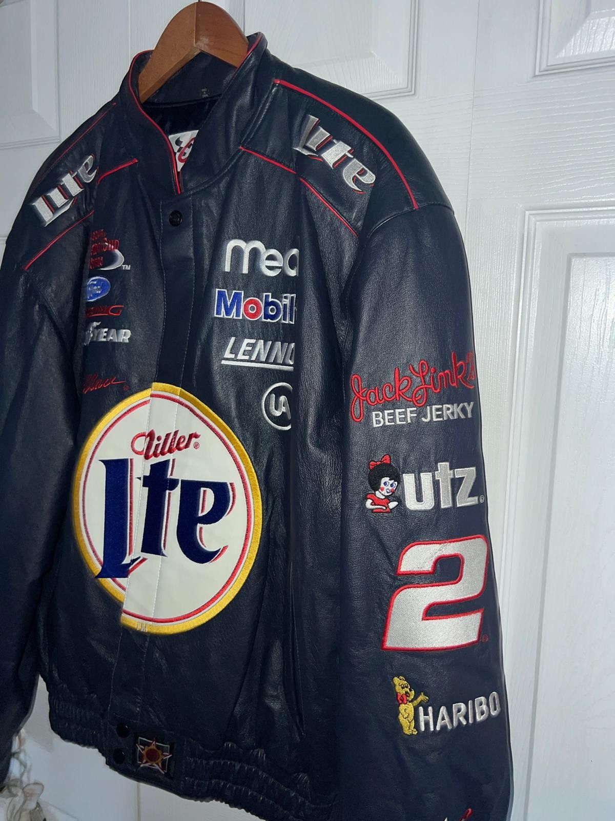 Chase Authentics Miller Lite Vintage NASCAR Navy Leather Jacket Size US L / EU 52-54 / 3 - 5 Thumbnail