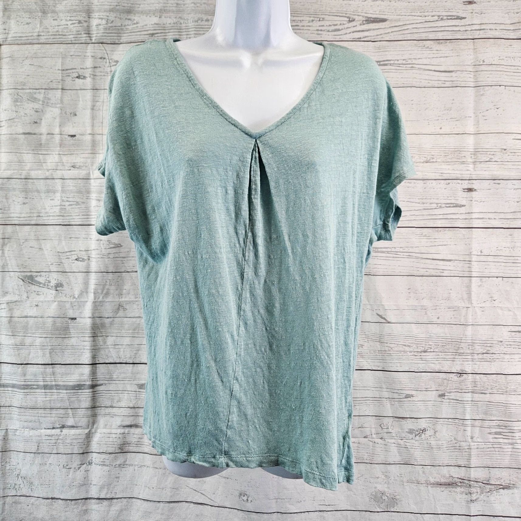 Vintage Sigrid Olsen Womens Linen Top Sz Medium Solid Green Short Sleeve Shirt M Green Basic Womens Size M / US 6-8 / IT 42-44 - 2 Thumbnail