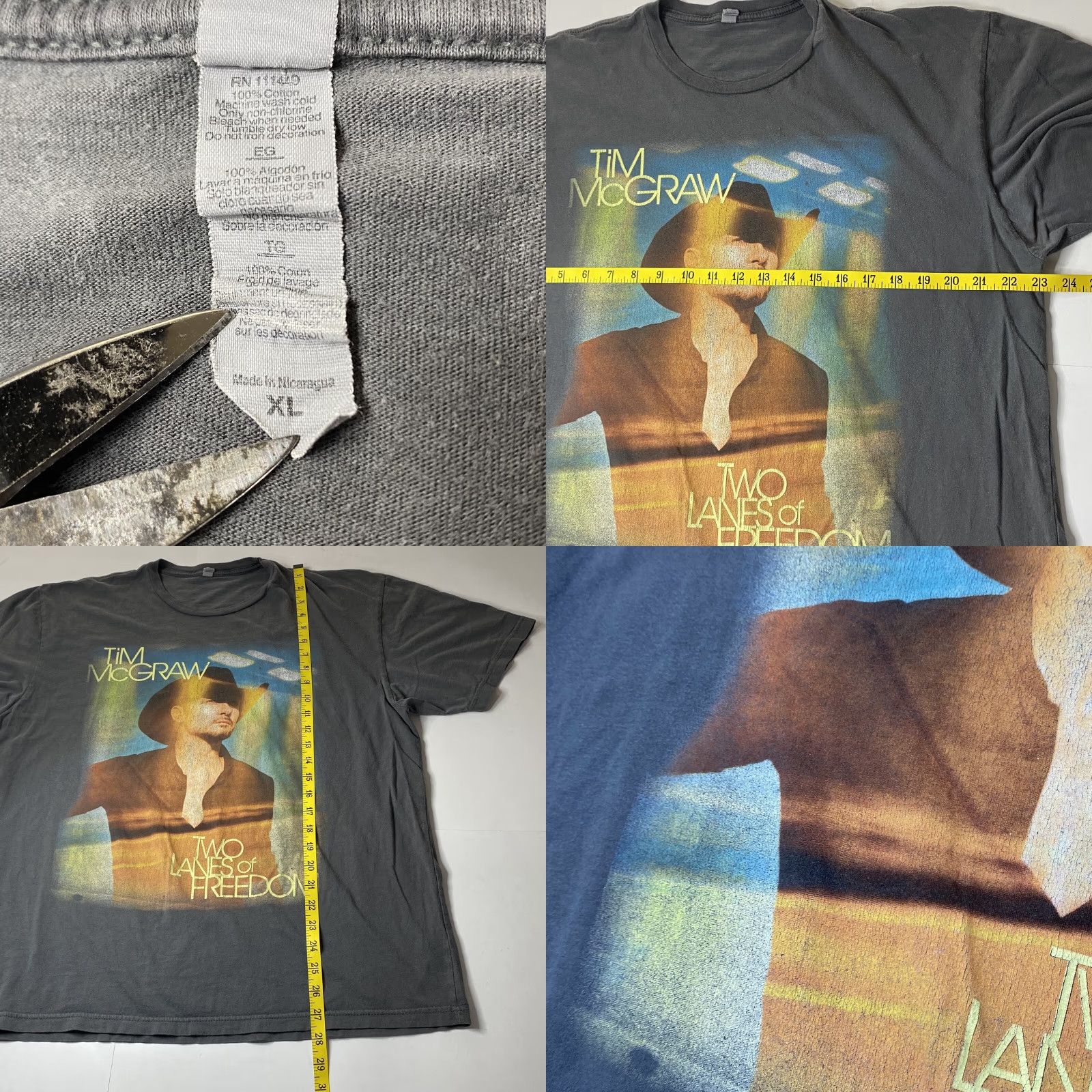 Next Level Tim McGraw Two Lanes Of Freedom Concert T Shirt Dark Gray XL Unisex 2013 Graphic Tee Size US XL / EU 56 / 4 - 8 Thumbnail