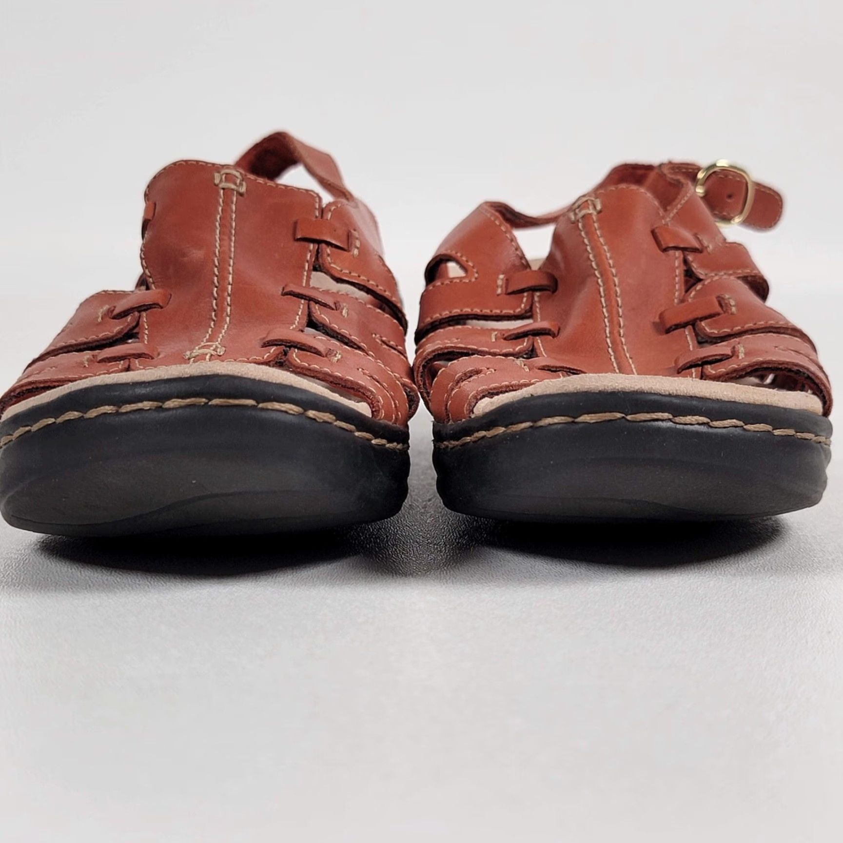 Clarks Clarks Womens Sandal Orange Leather Platform Comfort Wedge Strappy Leather Outsole Rubber M Size US 9 / IT 39 - 3 Thumbnail