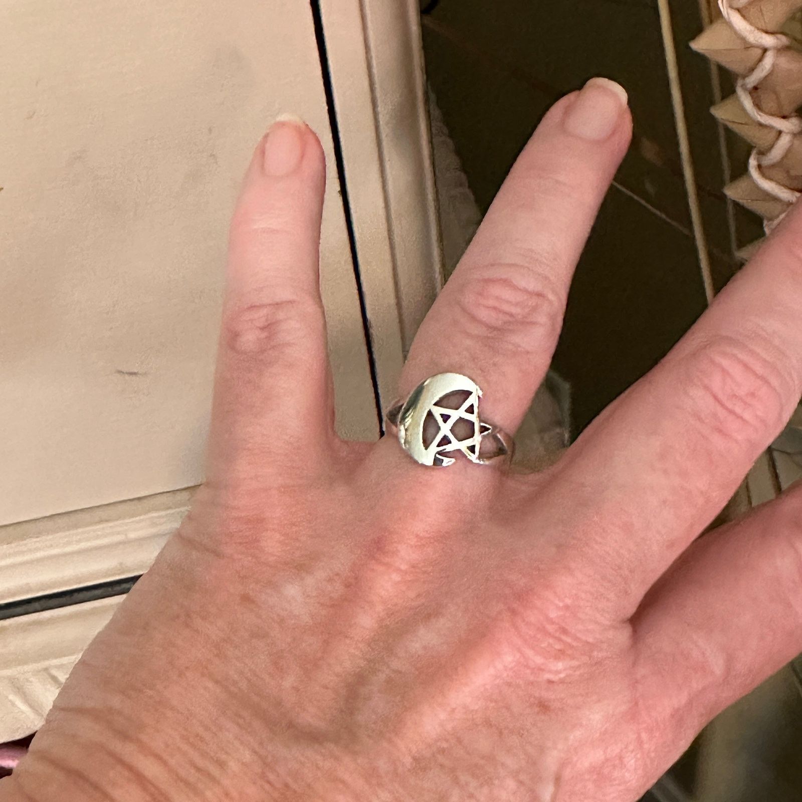 The Unbranded Brand Moon & Star Sterling Silver Ring Size ONE SIZE - 6 Thumbnail