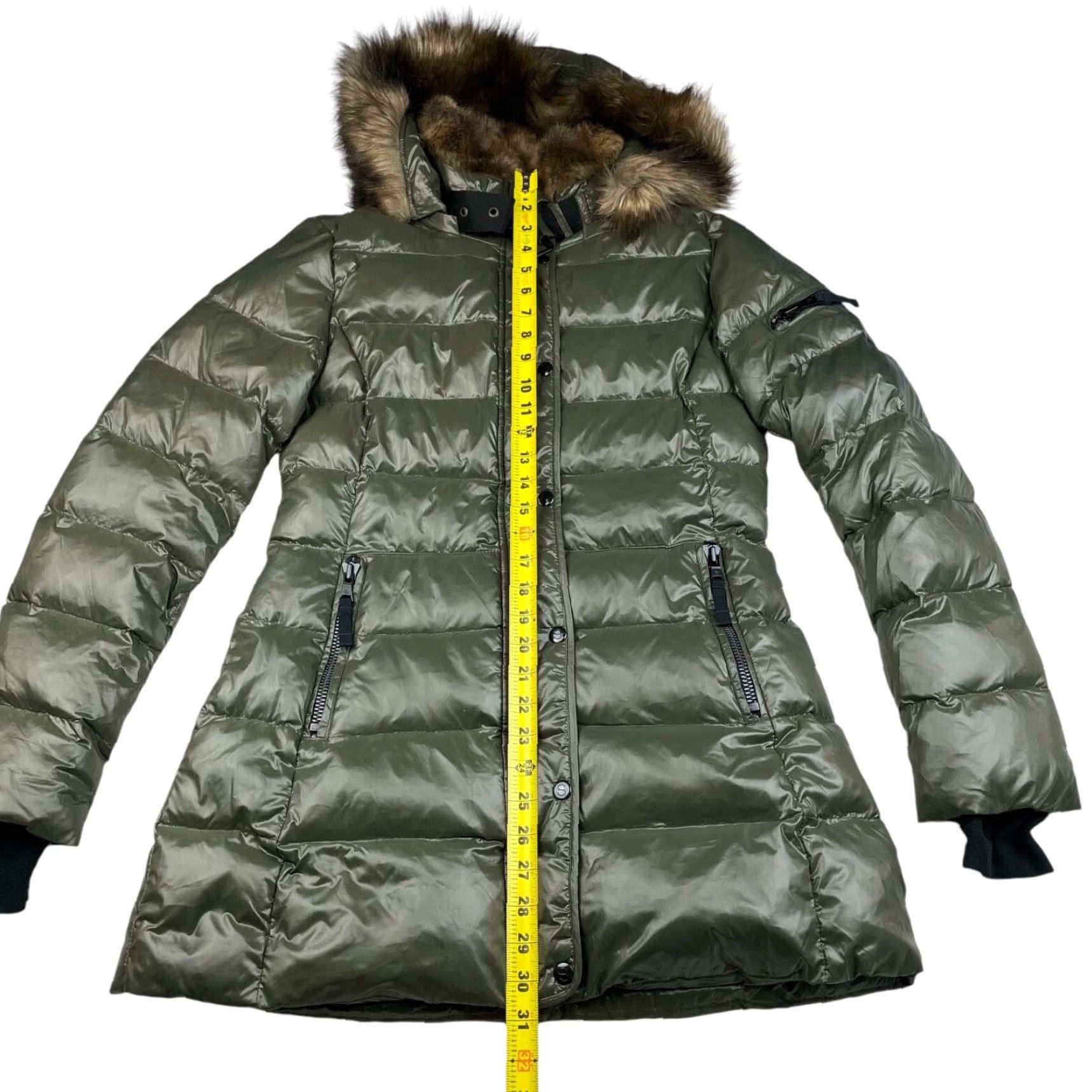 Vintage S13/NYC Sam Women's Fur Hood Down Puffer Parka Jacket Green Medium Size M / US 6-8 / IT 42-44 - 7 Thumbnail