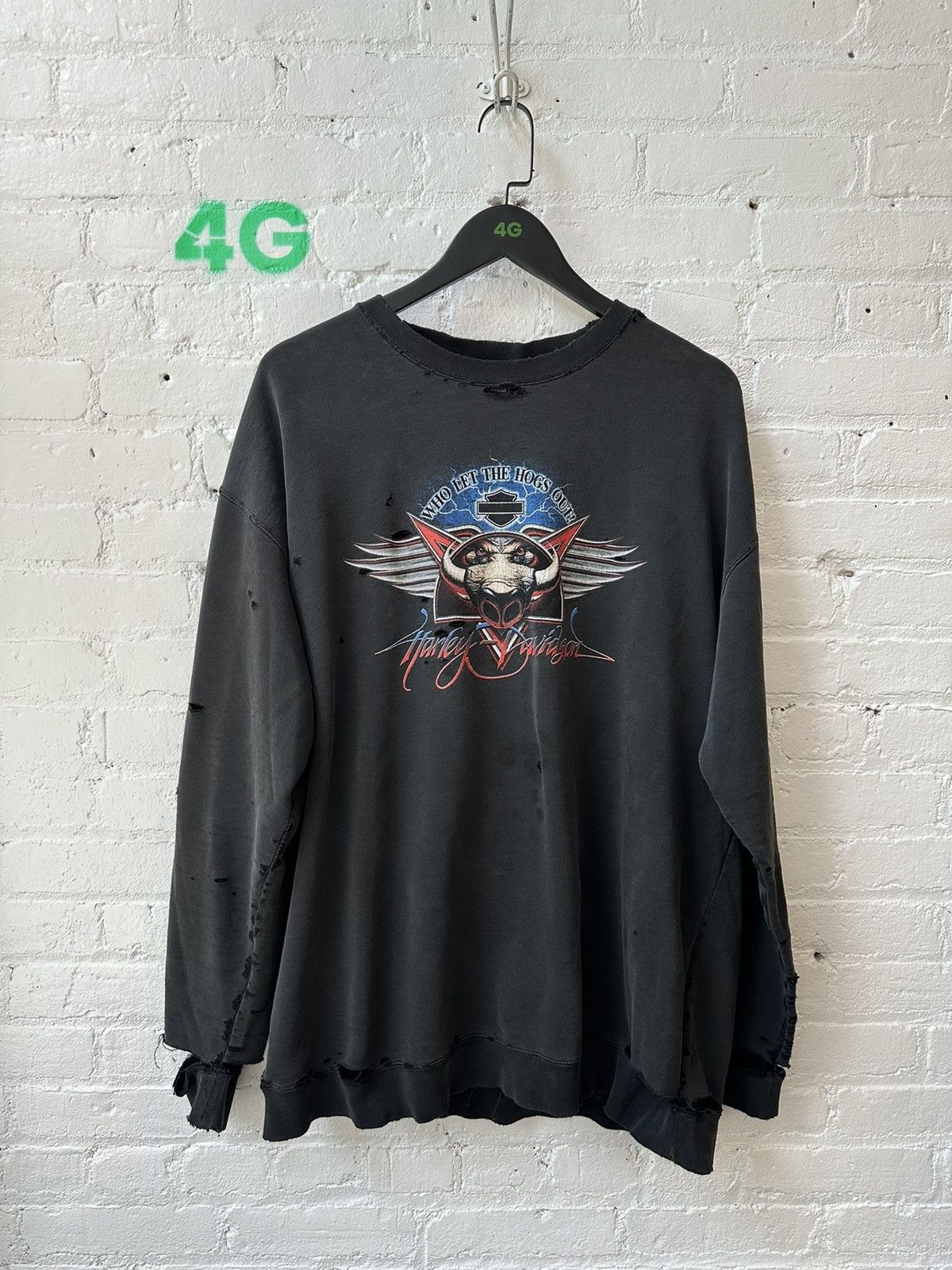 Harley Davidson VINTAGE HARLEY DAVIDSON THRASHED LONG SLEEVE Size US L / EU 52-54 / 3 - 3 Thumbnail