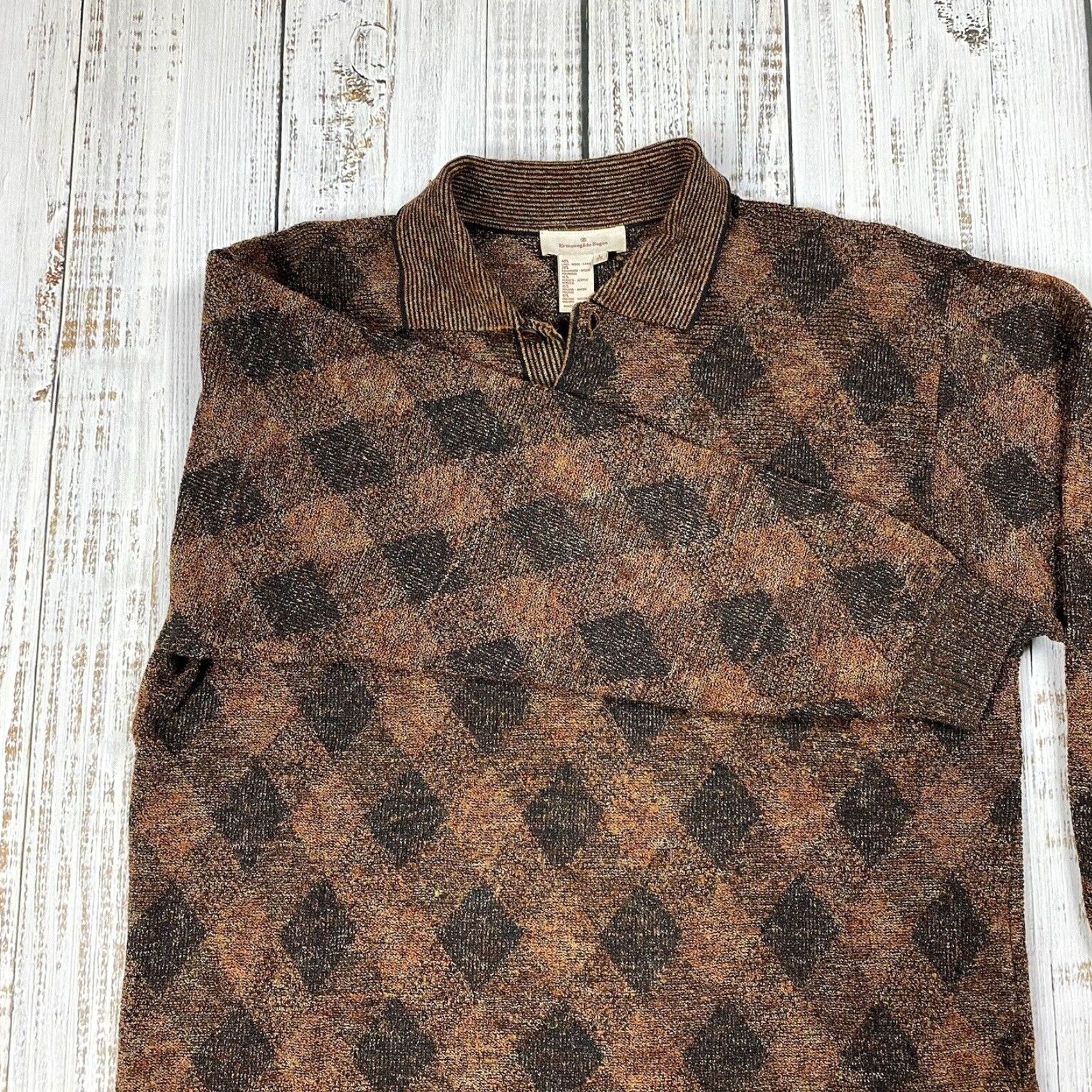 Ermenegildo Zegna ERMENEGILDO ZEGNA Designer Sweater Large L Collared Pullover Long Sleeve Multicolor Wool Blend Mens Size US L / EU 52-54 / 3 - 4 Thumbnail