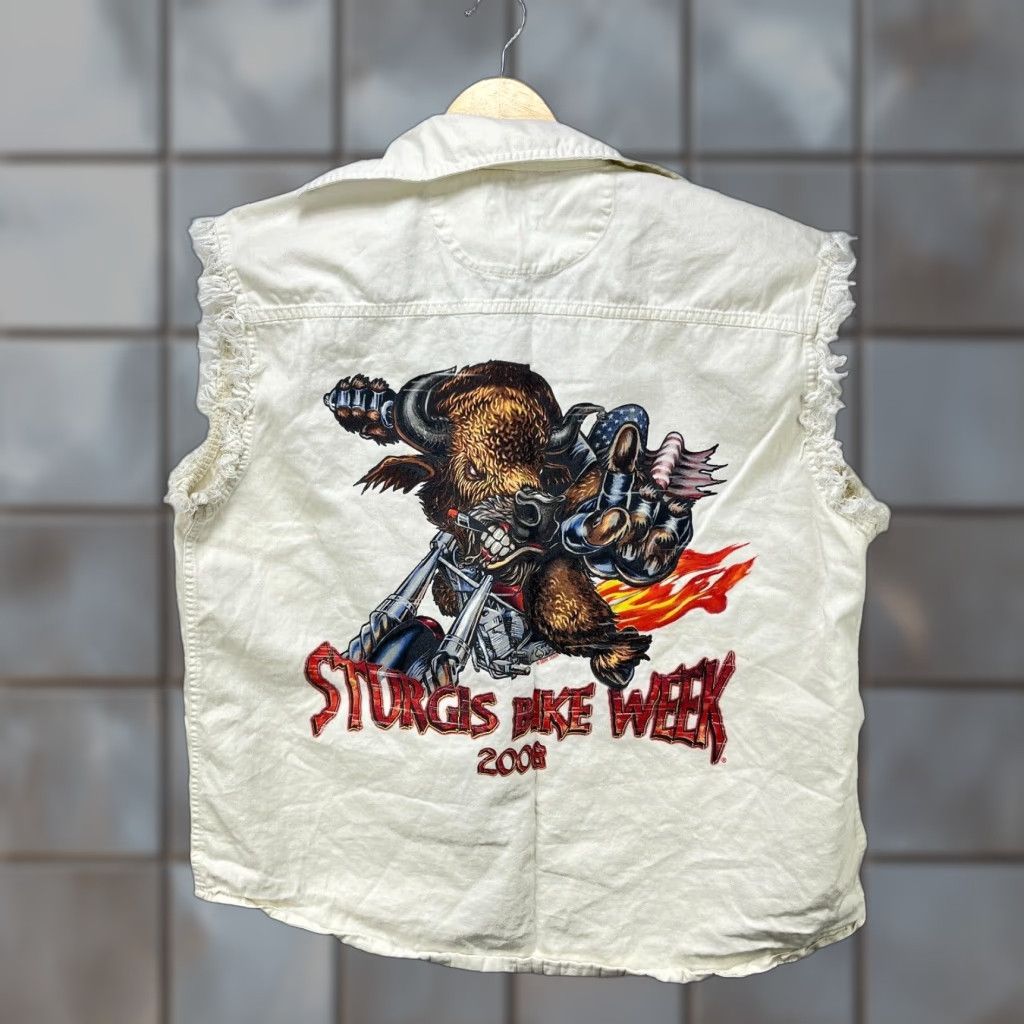 Harley Davidson VINTAGE Harley-Davidson Y2K Sturgis Bike Week Flames Sleeveless Button Up Shirt USA XL Bi Size US XL / EU 56 / 4 - 1 Thumbnail