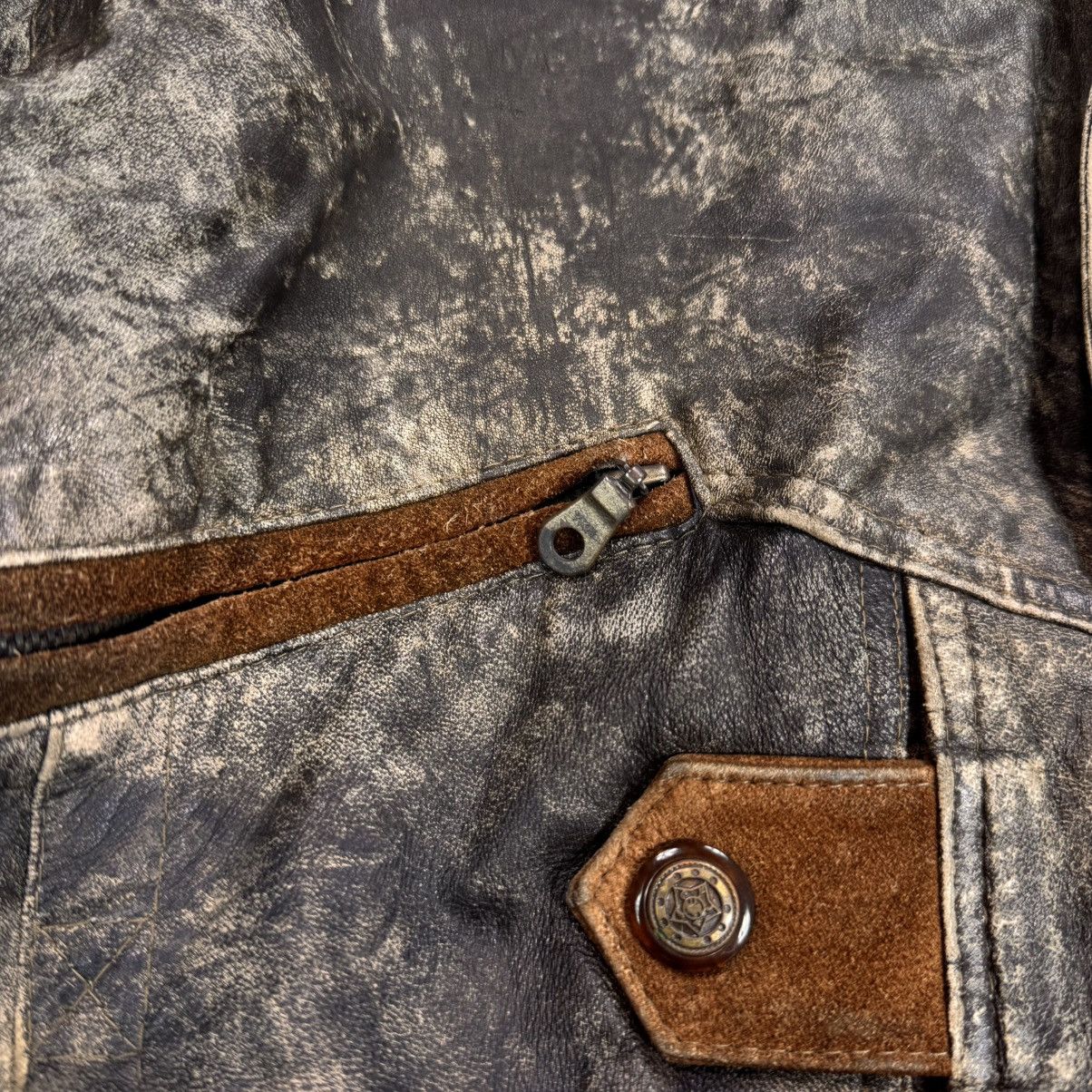 Vintage Vintage Washed Brown Leather Jacket Distressed 90s boxy fit Size US XL / EU 56 / 4 - 8 Thumbnail