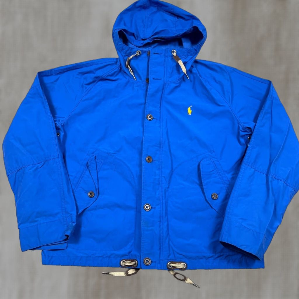 Polo Ralph Lauren Jacket Windbreaker Mens Large Blue Solid Nylon Zip Hooded