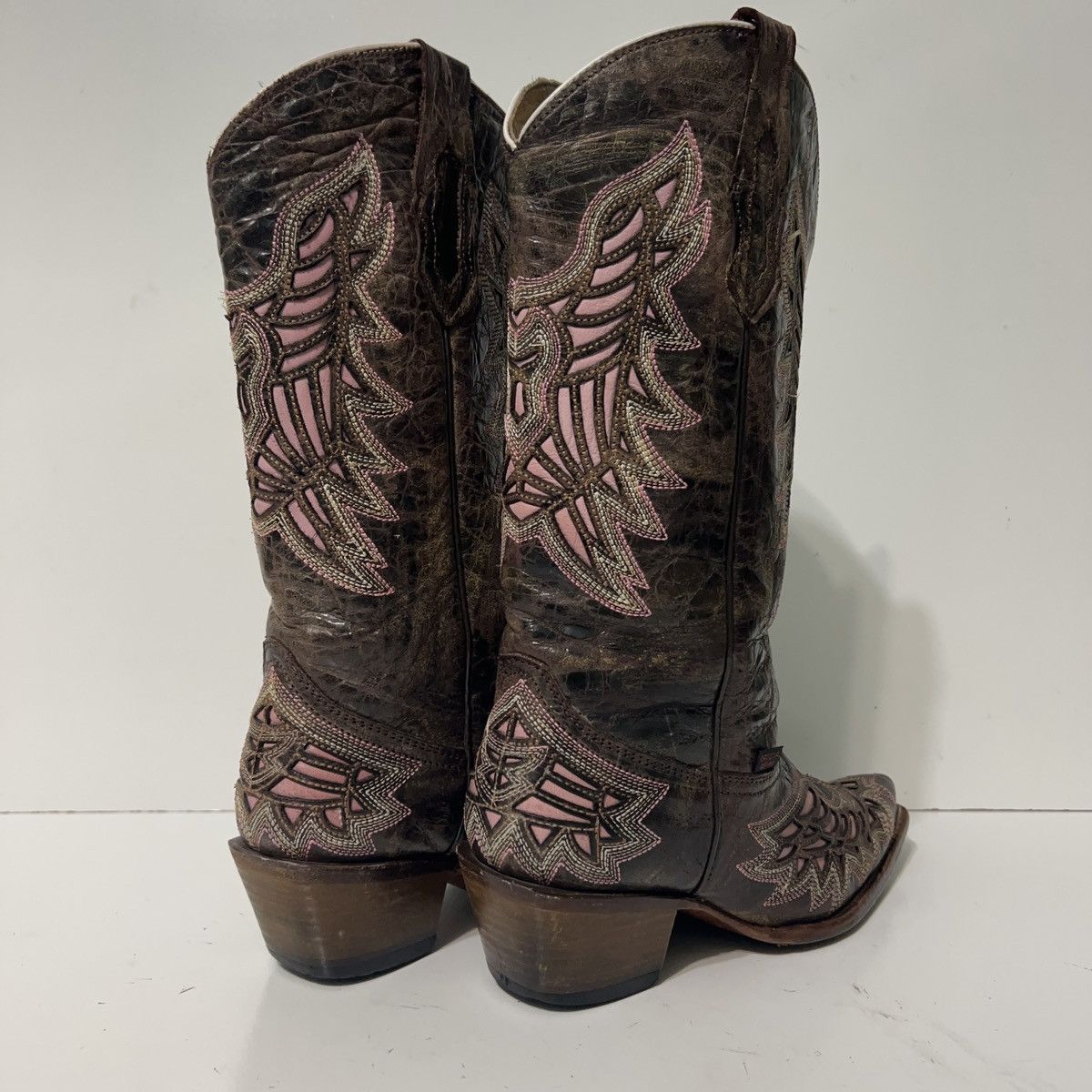 Other Women’s Brown Pink Embroidered Winged Reyme Western Boots Size US 10 / IT 40 - 4 Thumbnail
