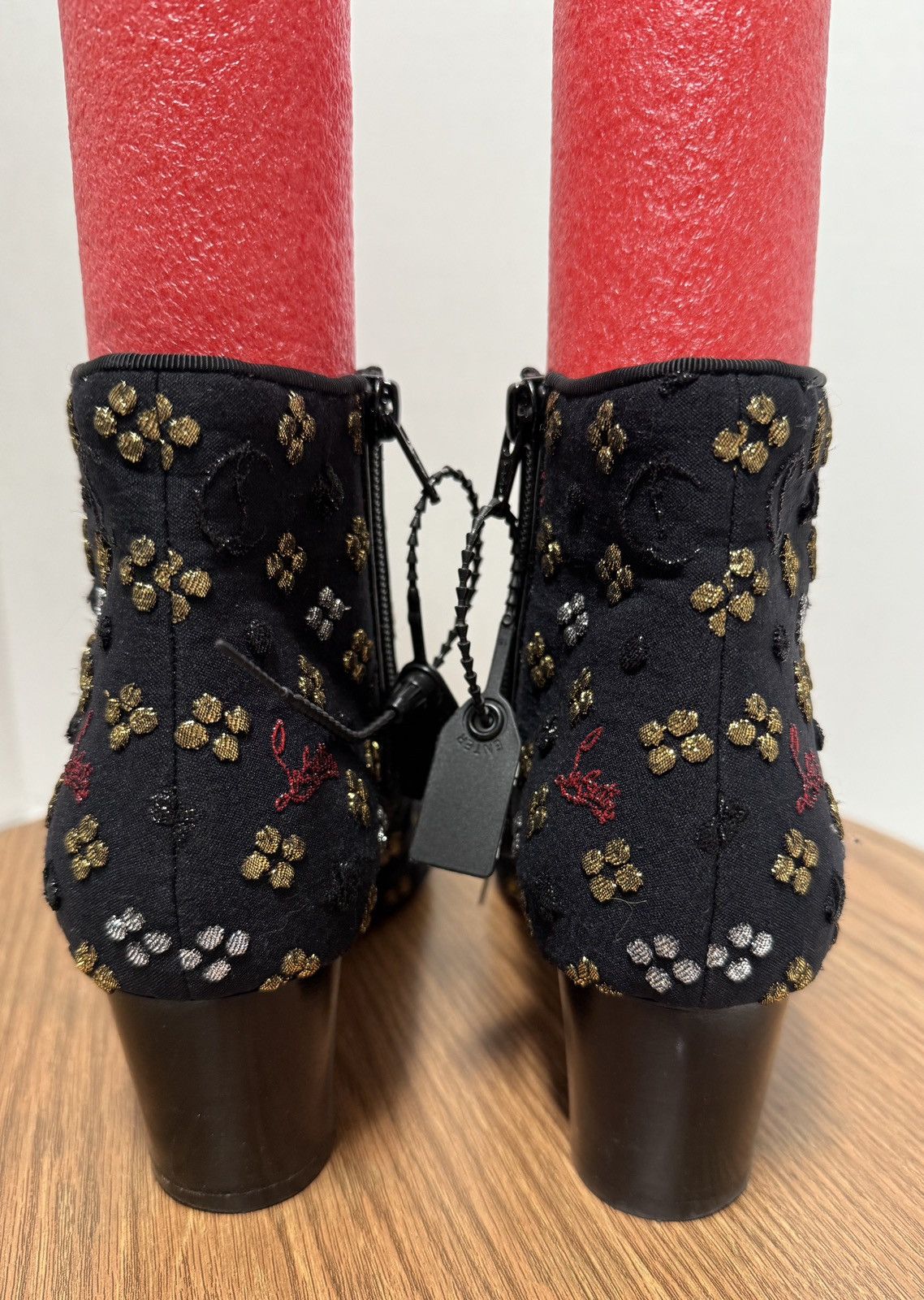 Christian Louboutin Christian Louboutin Black Logo Fabric Ankle Booties Size US 8 / IT 38 - 3 Thumbnail