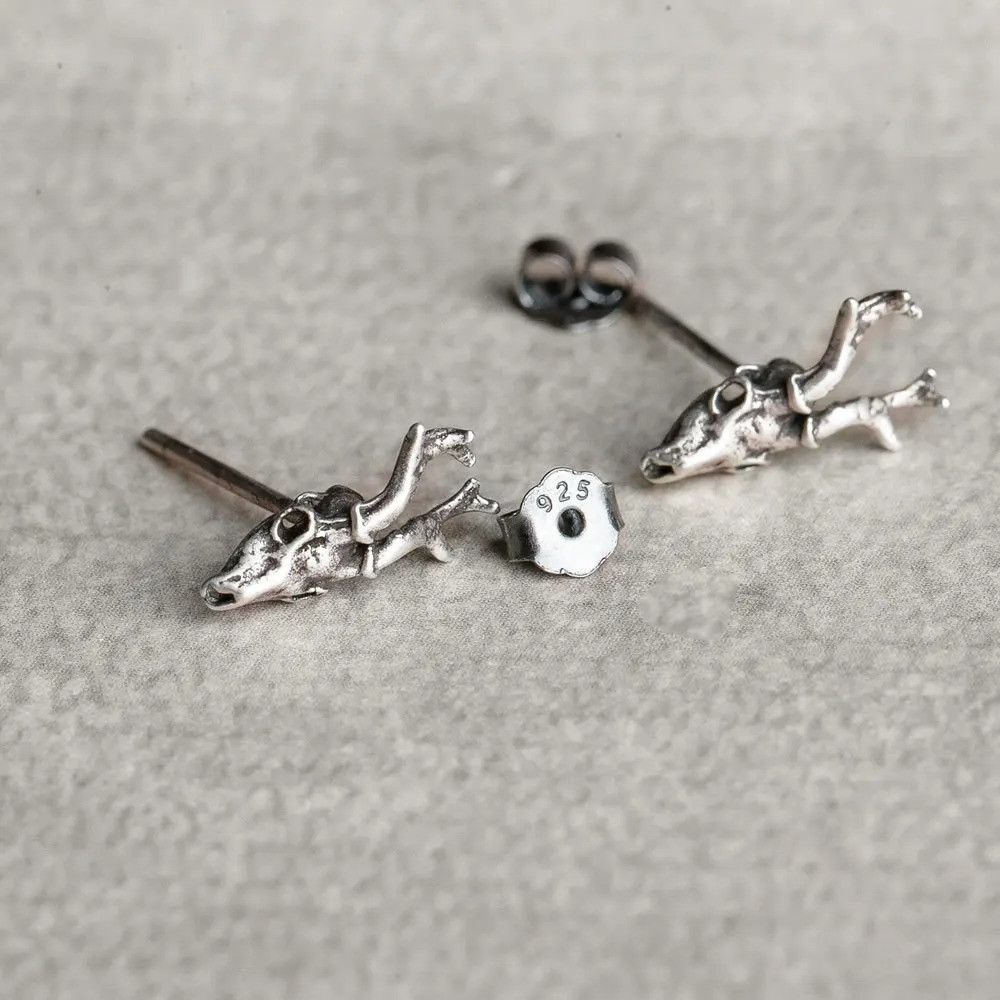 Jewelry Deer Skull Stud Earrings 925 Sterling Ear Studs Charm Size ONE SIZE - 3 Thumbnail