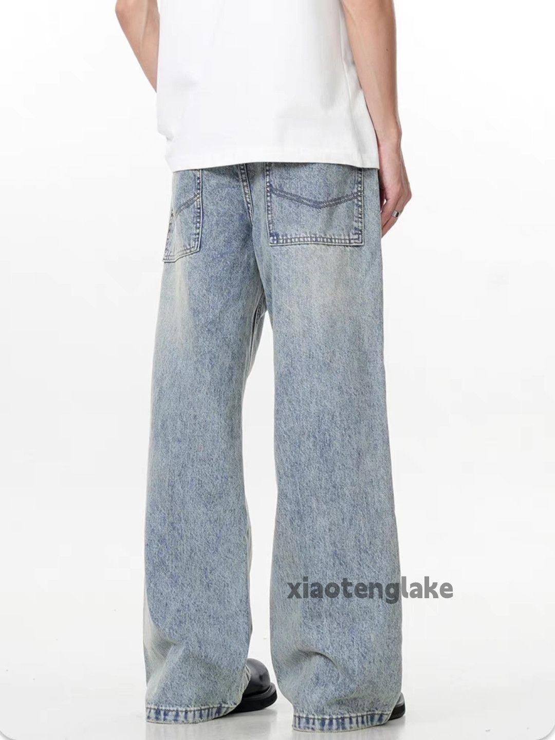 Jean Unisex washed faded loose baggy double waist pants Size US 30 / EU 46 - 5 Thumbnail