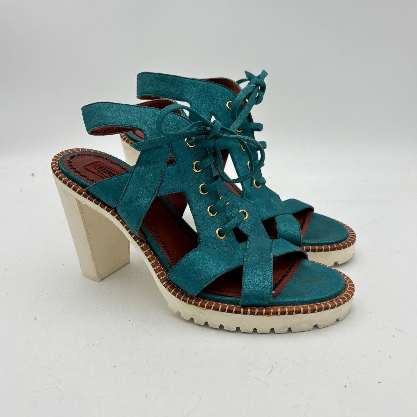 Missoni Lace Suede Sandals Block Gladiator Heel Shoes