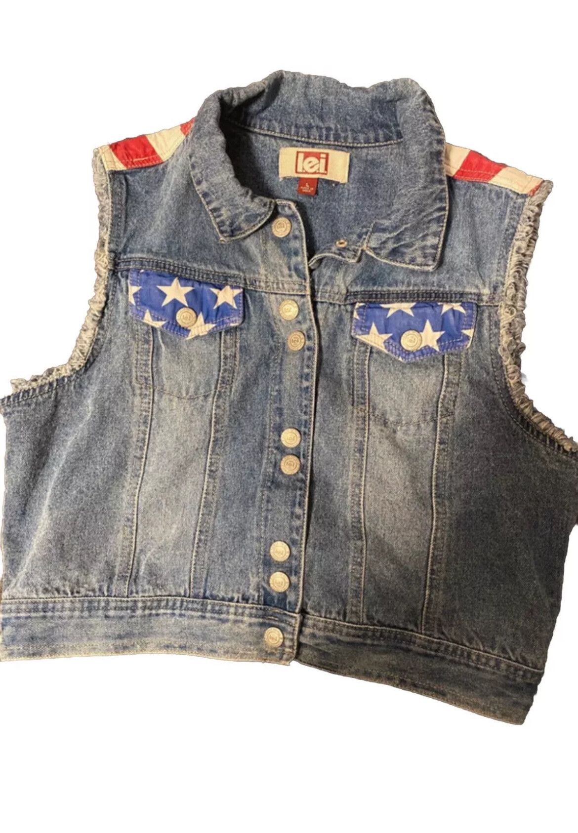 Vintage Vintage Y2K Denim Vest Womens American Flag Patches Coquette Size L / US 10 / IT 46 - 1 Thumbnail