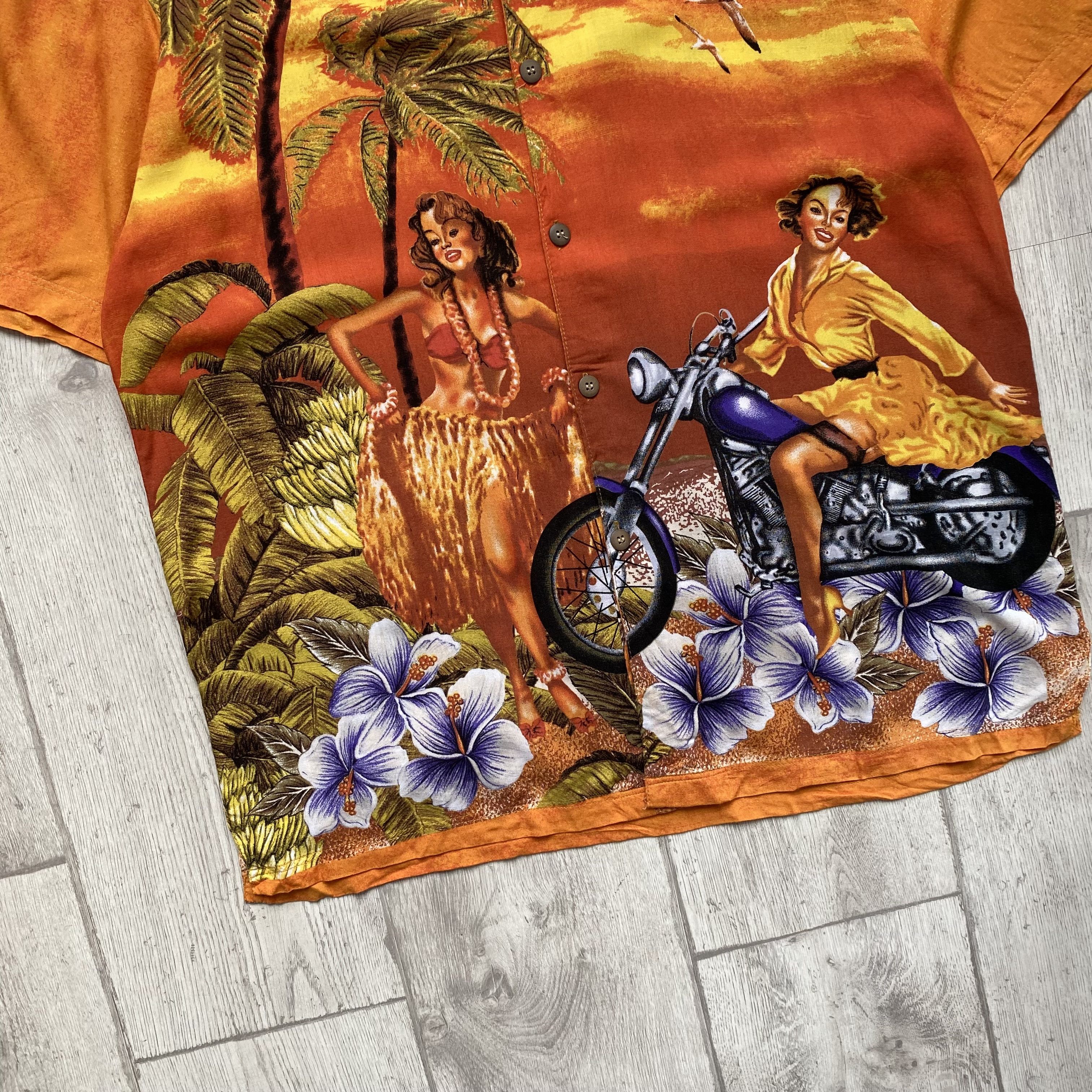 Harley Davidson Vintage 90s Hawaiian Motorcycle Girl Crazy Shirt Surf Style Size US L / EU 52-54 / 3 - 3 Thumbnail