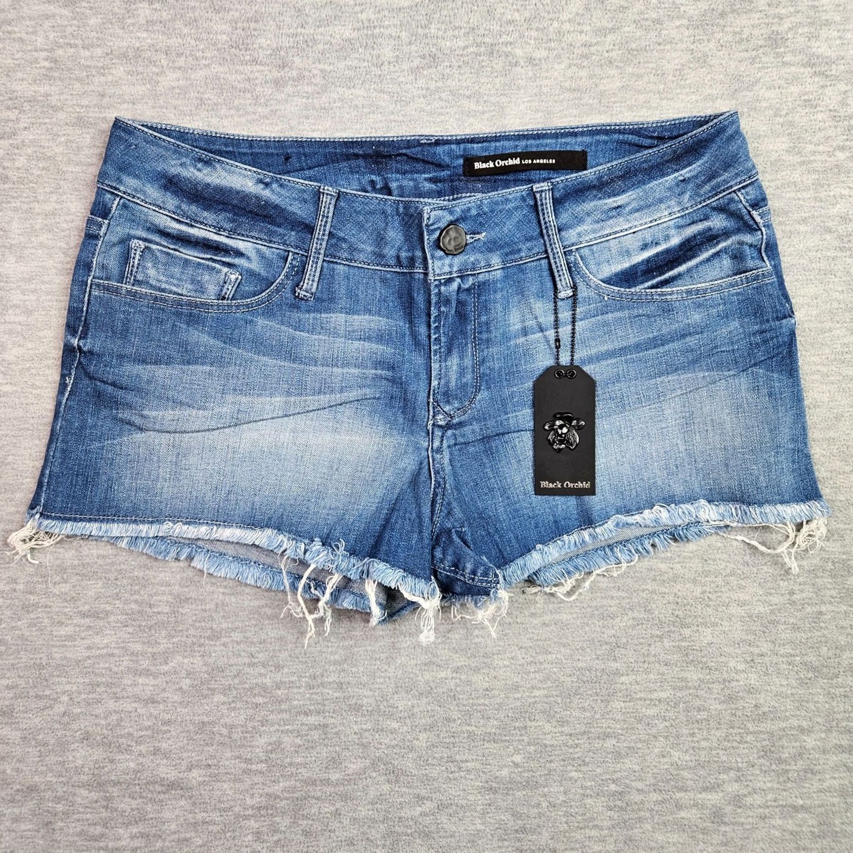 Denime Black Orchid Denim Shorts Women Mid Rise Distressed Frayed Hem Blue NWT Sz 31 Size 24" / US 00 / IT 34 - 2 Thumbnail