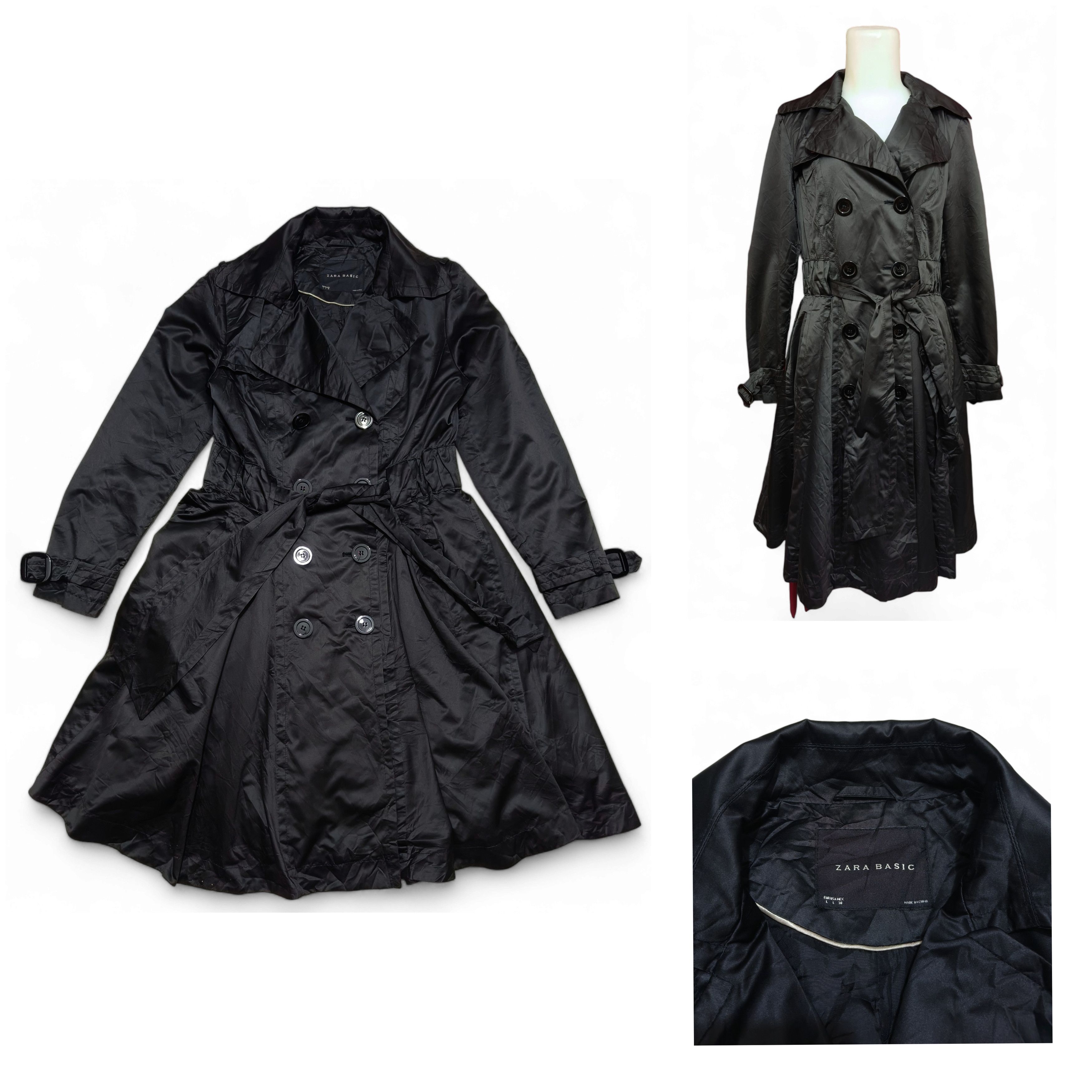 image of Vintage Zara Basic Women Black Trench Coat (Size Large)