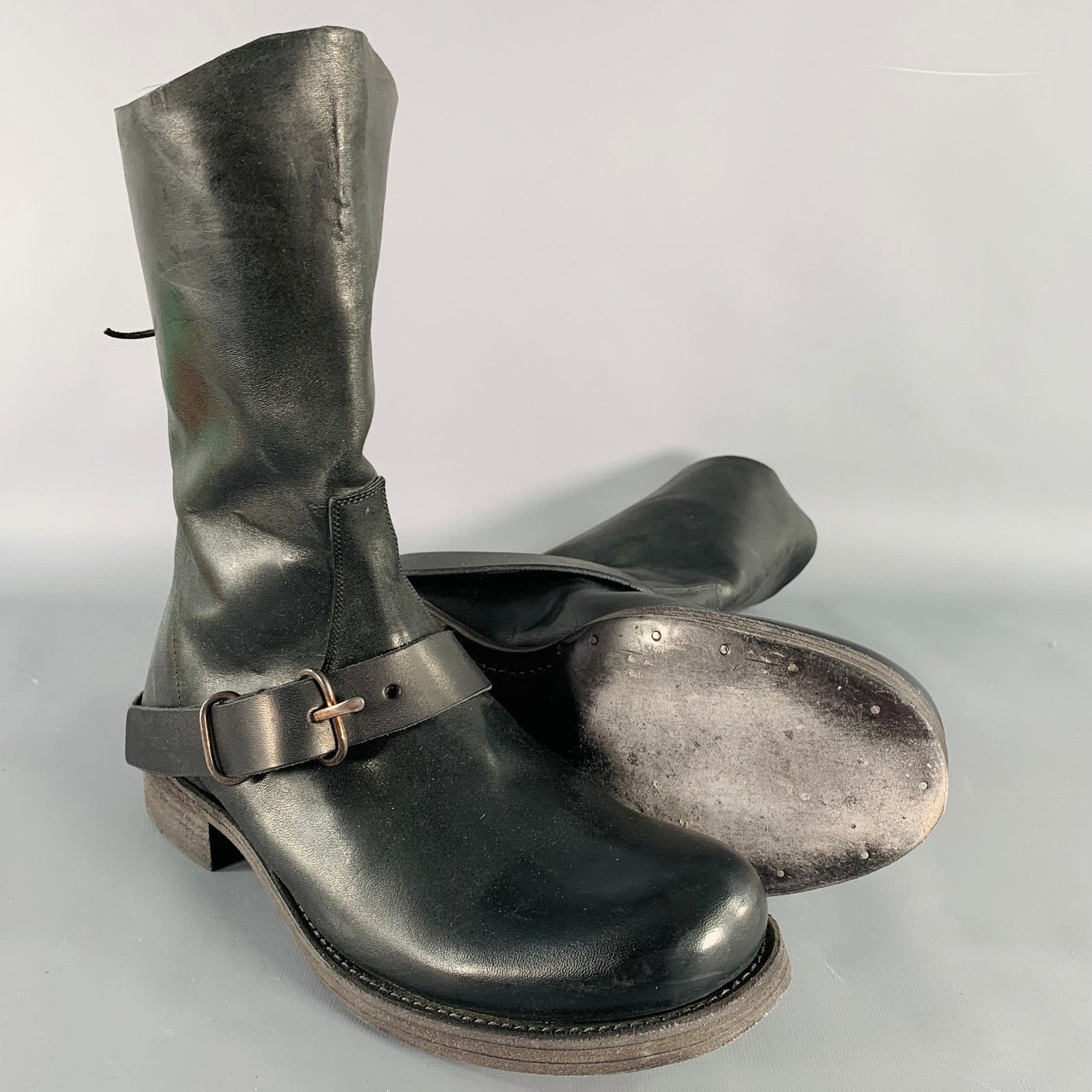 Ma+ M.A+ Size 11 Black Leather Horsehide Buckle Boots Size US 11 / IT 41 - 5 Thumbnail