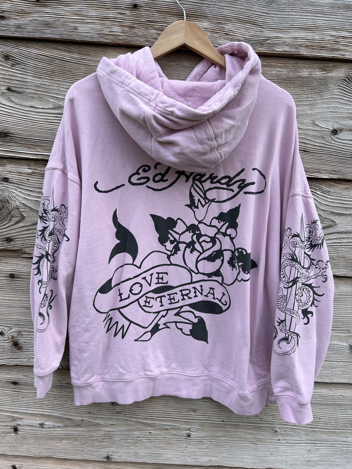 Christian Audigier Ed Hardy Womens Love Eternal Relaxed Hoodie In Pink Size S / US 4 / IT 40 - 1 Thumbnail