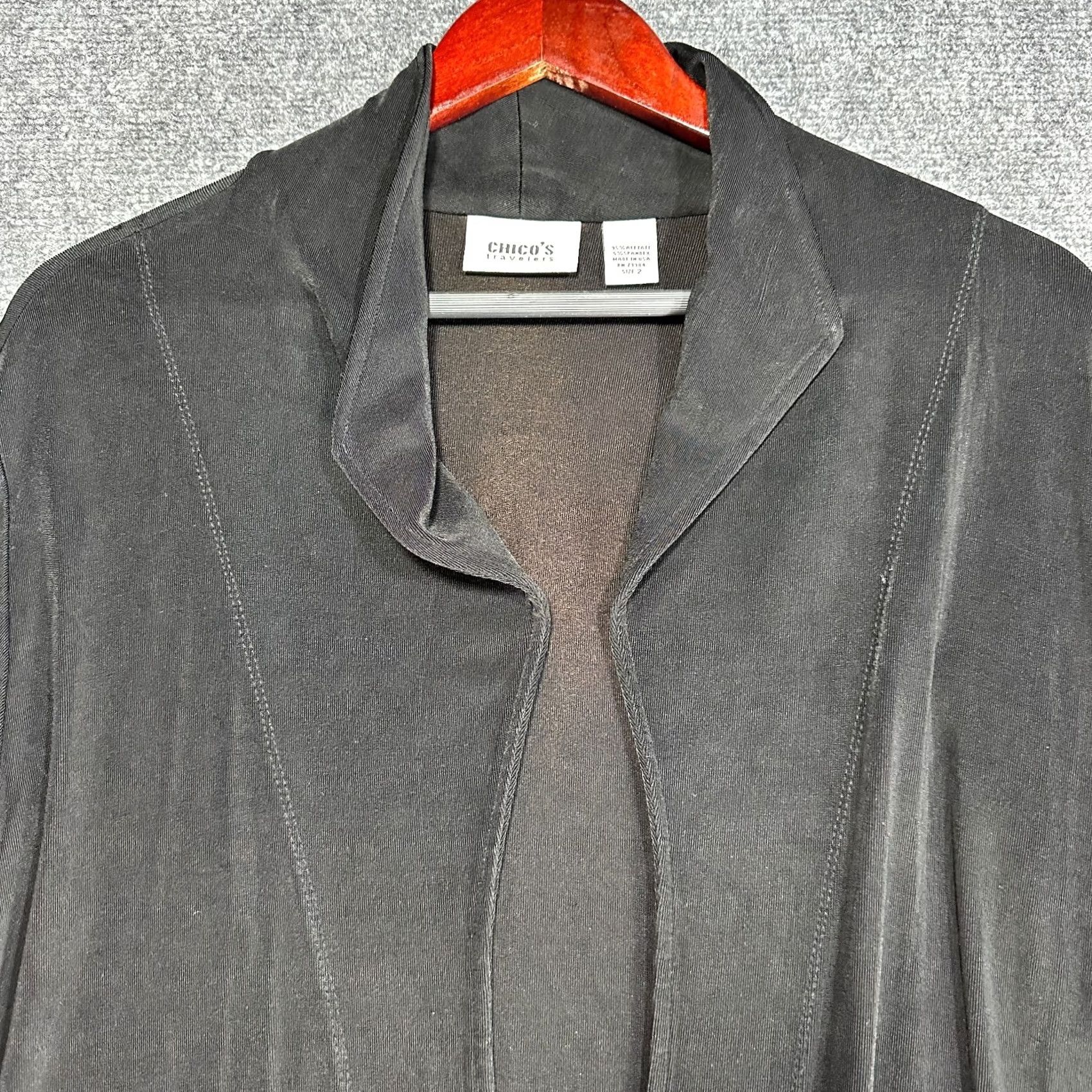 Vintage Chicos Travelers Cardigan Womens Large Black Stretch Knit Open Front Split Hem Size L / US 10 / IT 46 - 4 Thumbnail