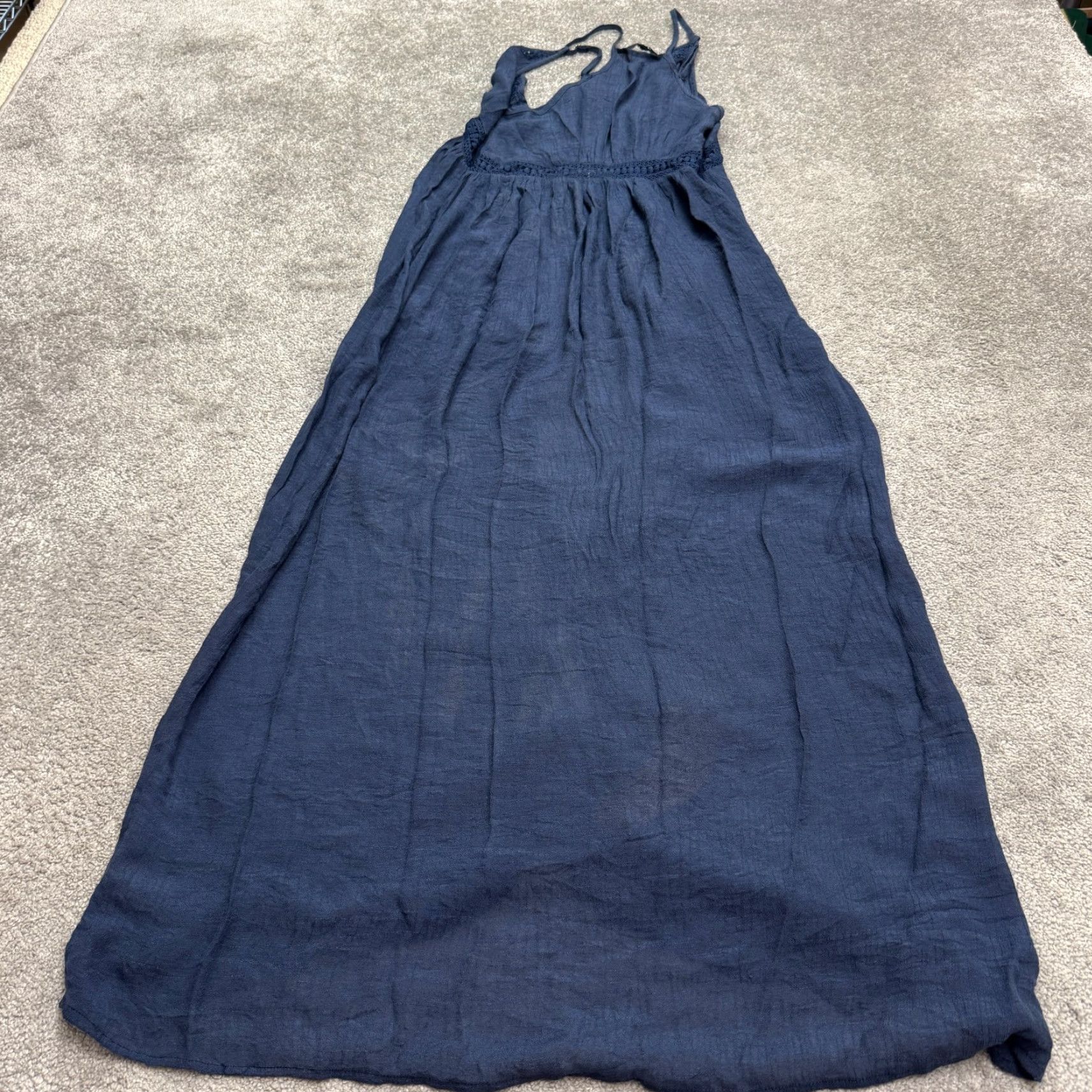 Vintage Aakaa Maxi Dress Women's Medium Navy Blue V-Neck Halter Tasseled Casual Beach Boho Summer Size M / US 6-8 / IT 42-44 - 2 Thumbnail