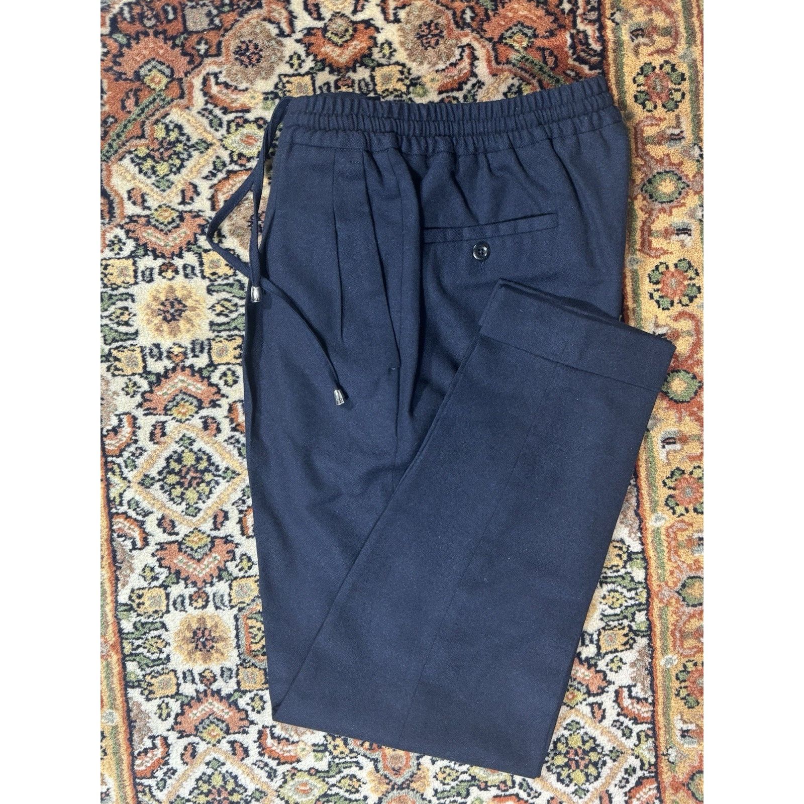 Rubinacci Rubinacci Napoli Navy Blue Stretch Waist Wool Trouser 30x29 Size US 30 / EU 46 - 1 Thumbnail