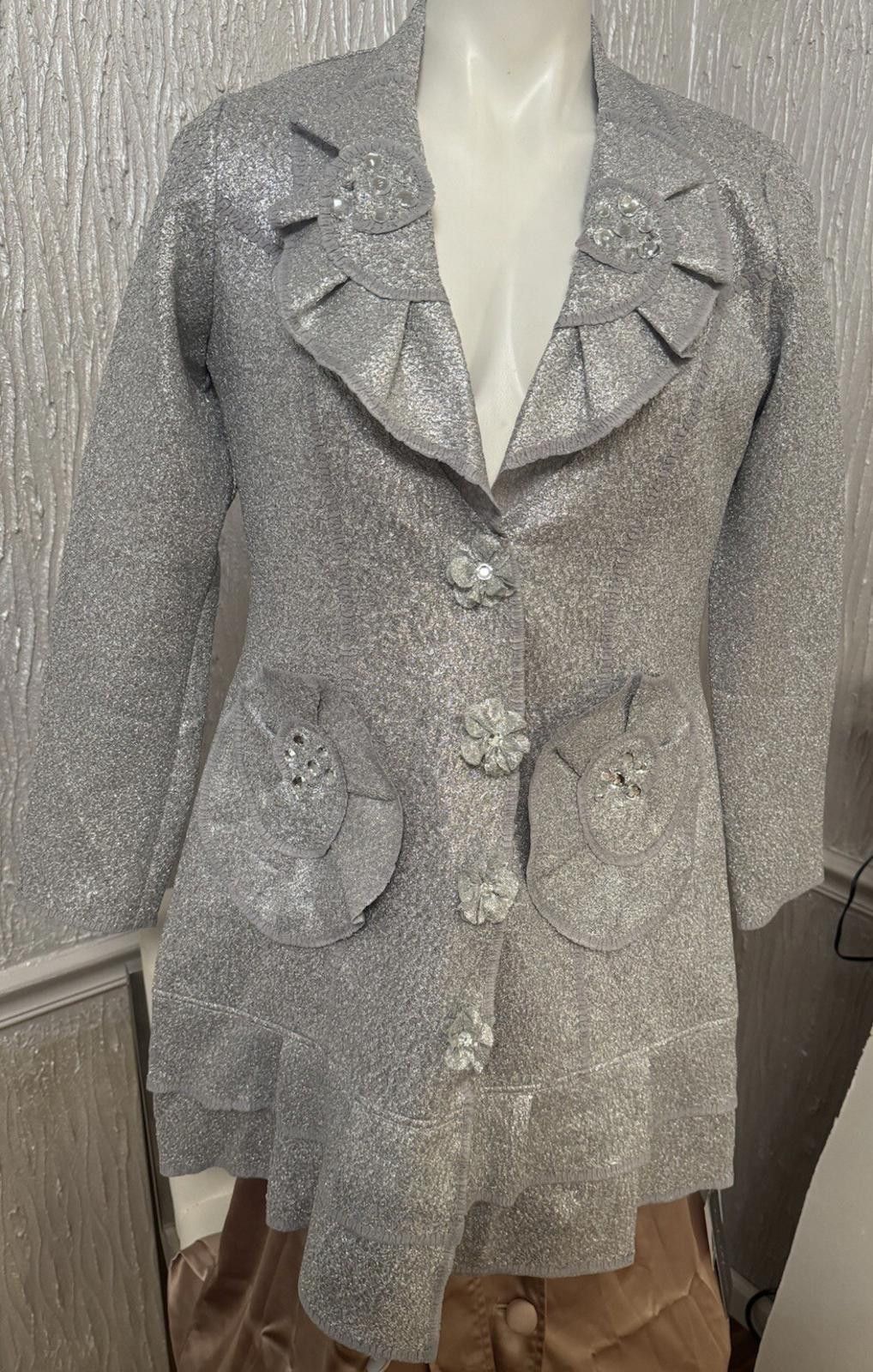 NWT Noko Ohno Japan Silver Stretch Floral Dress Coat Sz42/M