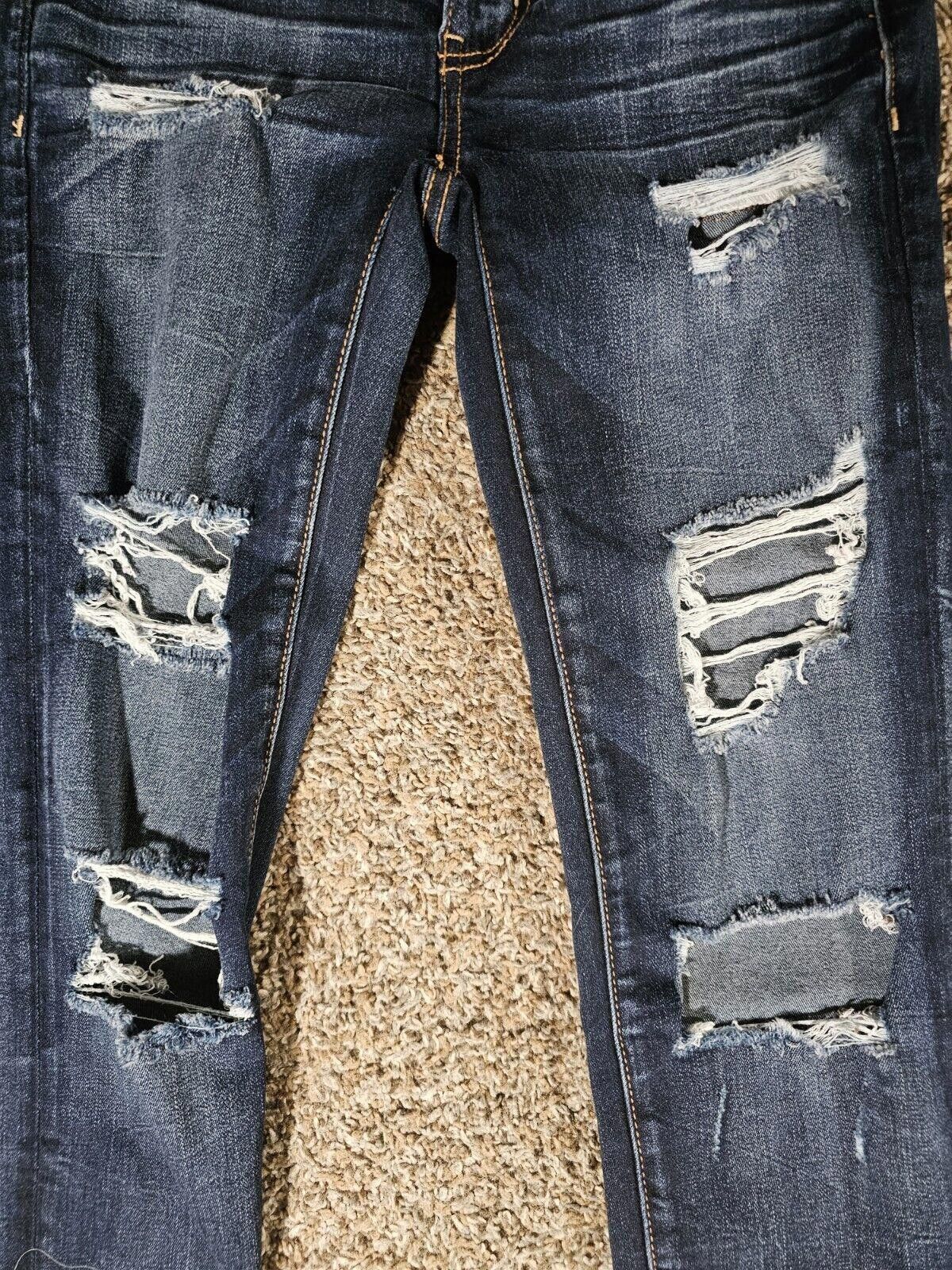 Designer American Eagle Stretch Women Sz 2 Super Low Jegging Distress Size 26" / US 2 / IT 38 - 2 Thumbnail
