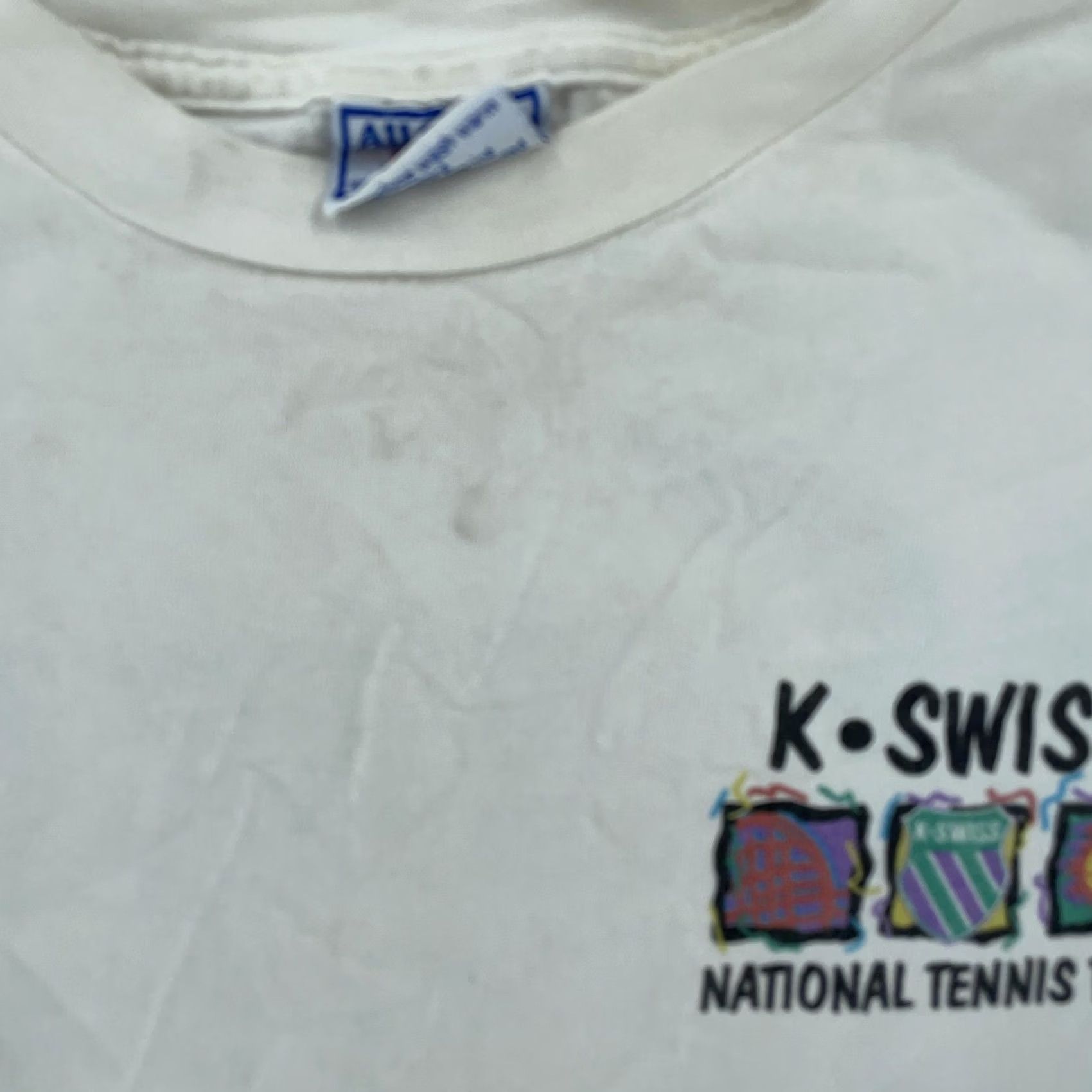 K-Swiss VINTAGE K-Swiss National Tennis Team Shirt Mens S/M Beach Graphic Tee 90s USA Shirt Mens S White Graphic Print Vintage 90s USA Sports Retro Mens Size US S / EU 44-46 / 1 - 6 Thumbnail