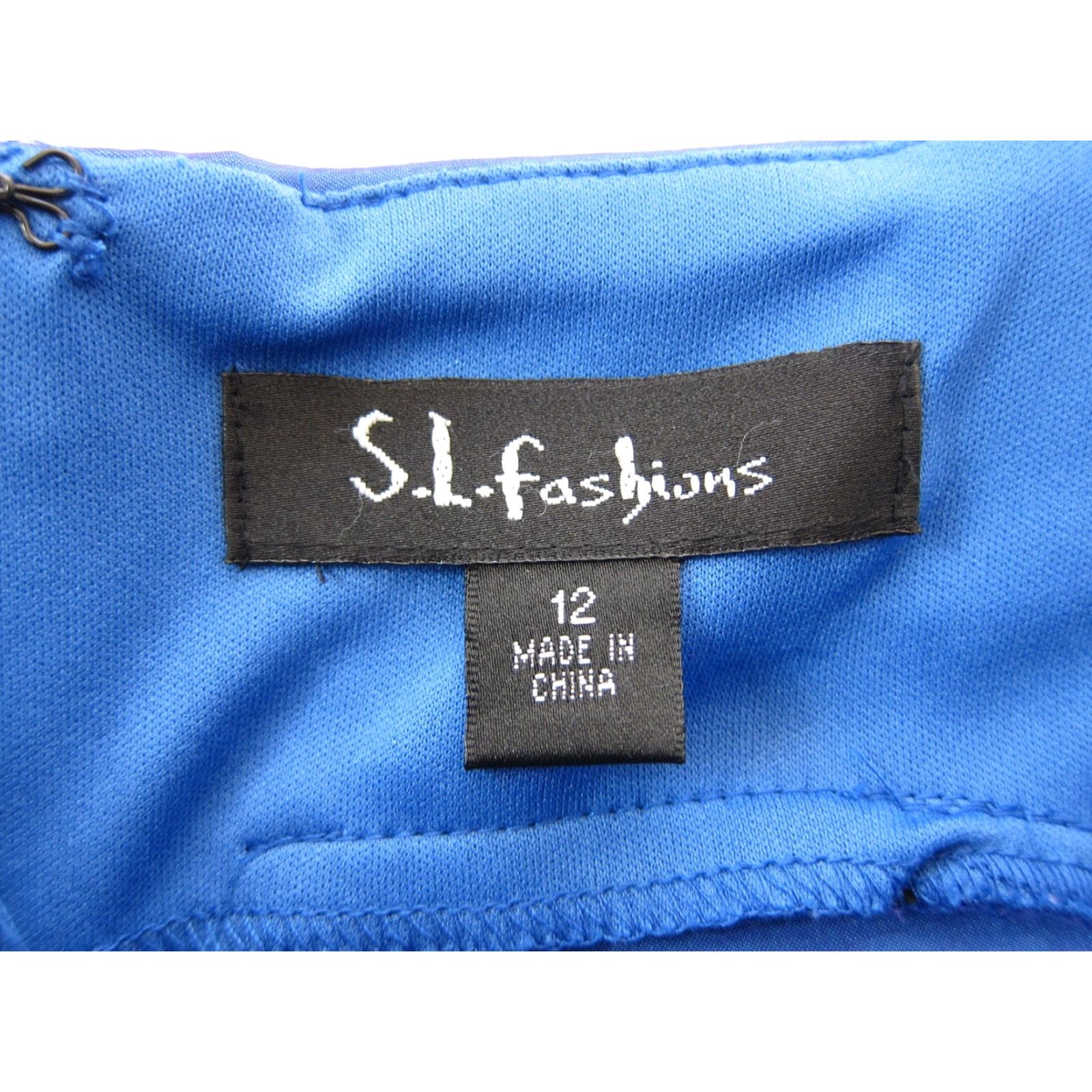 Vintage VINTAGE S.L. Fashions Blue Satin Stretch Floral Bodycon Tank Party Prom Dress 12 Size XL / US 12-14 / IT 48-50 - 4 Thumbnail