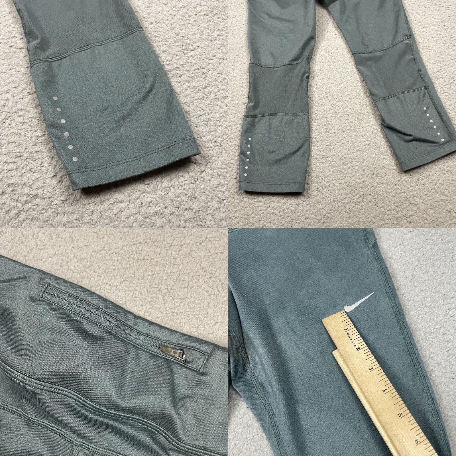 Nike VINTAGE Nike Running Leggings Womens S Green Dri Fit Reflective Athletic Pants S Size 28" / US 6 / IT 42 - 8 Thumbnail