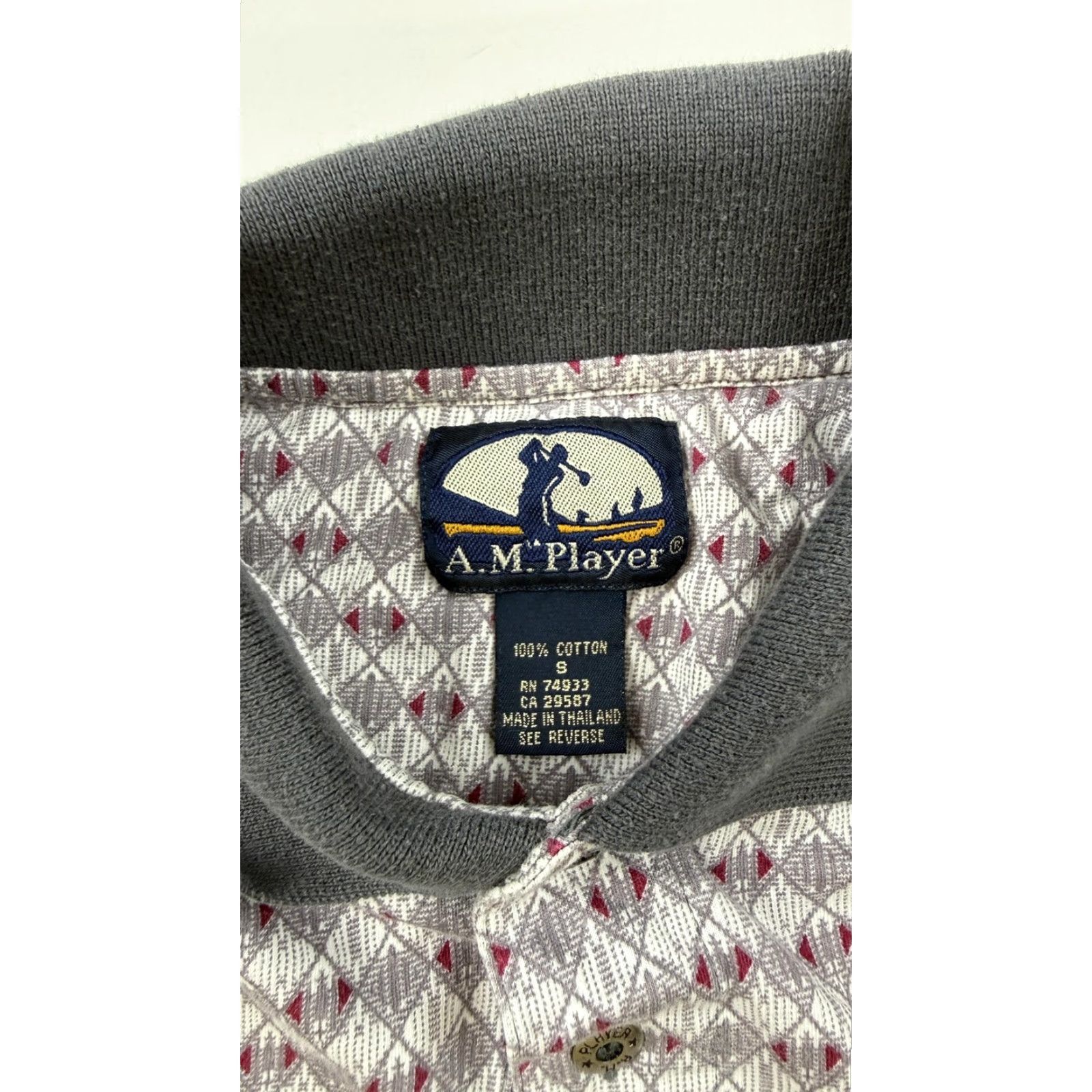 Vintage A.M. Player Polo Shirt Mens Small Gray Red Geometric Cotton Golf Casual Size US S / EU 44-46 / 1 - 4 Thumbnail