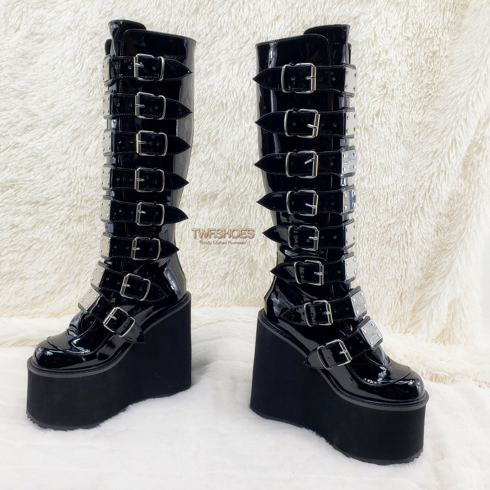 Other DEMONIA Swing 815WC Black Patent Wide Calf Goth Punk Knee Bo Size US 10 / IT 40 - 6 Thumbnail