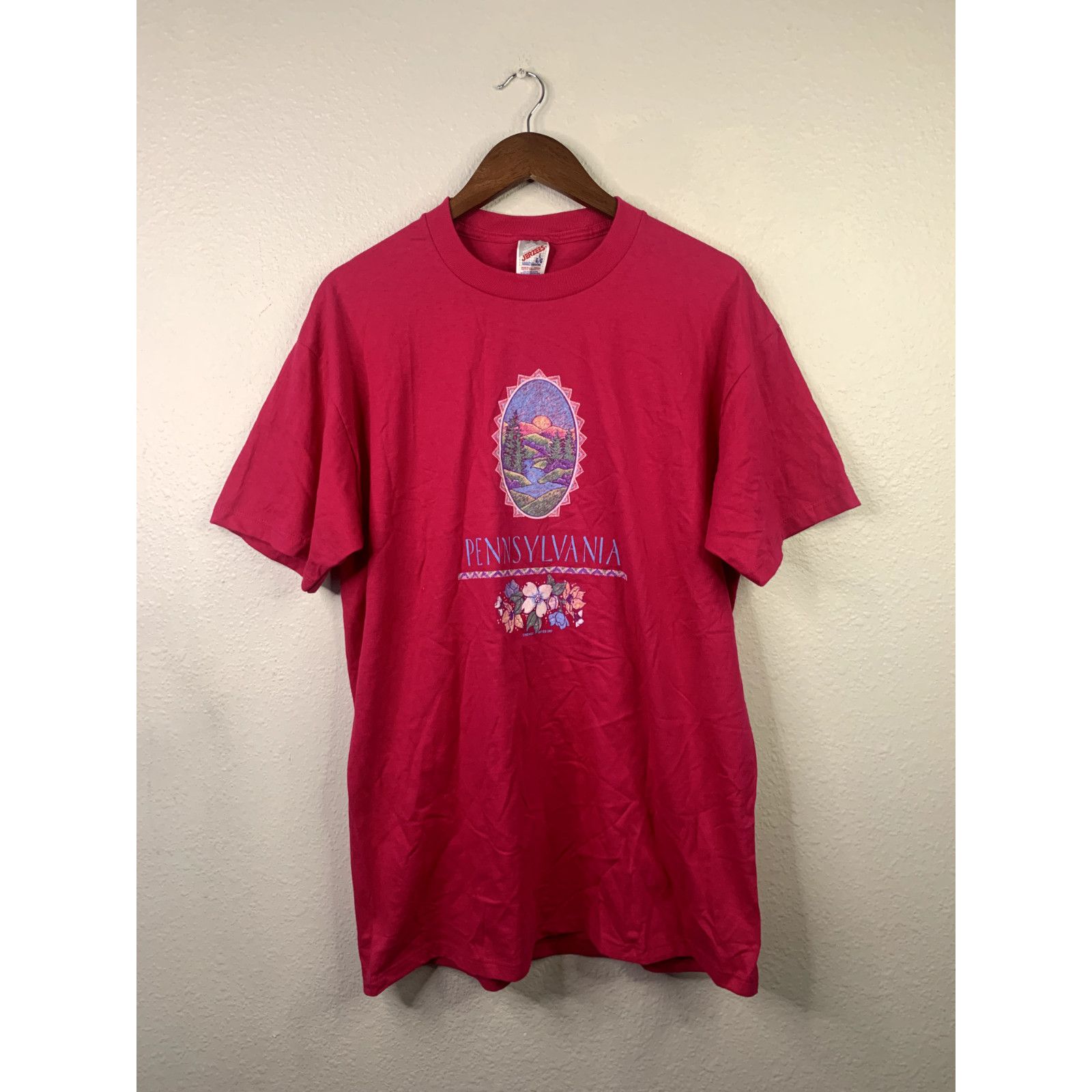 Jerzees Vintage Pennsylvania Pink Shirt PA Floral Graphic 1997 Large Size US L / EU 52-54 / 3 - 1 Thumbnail