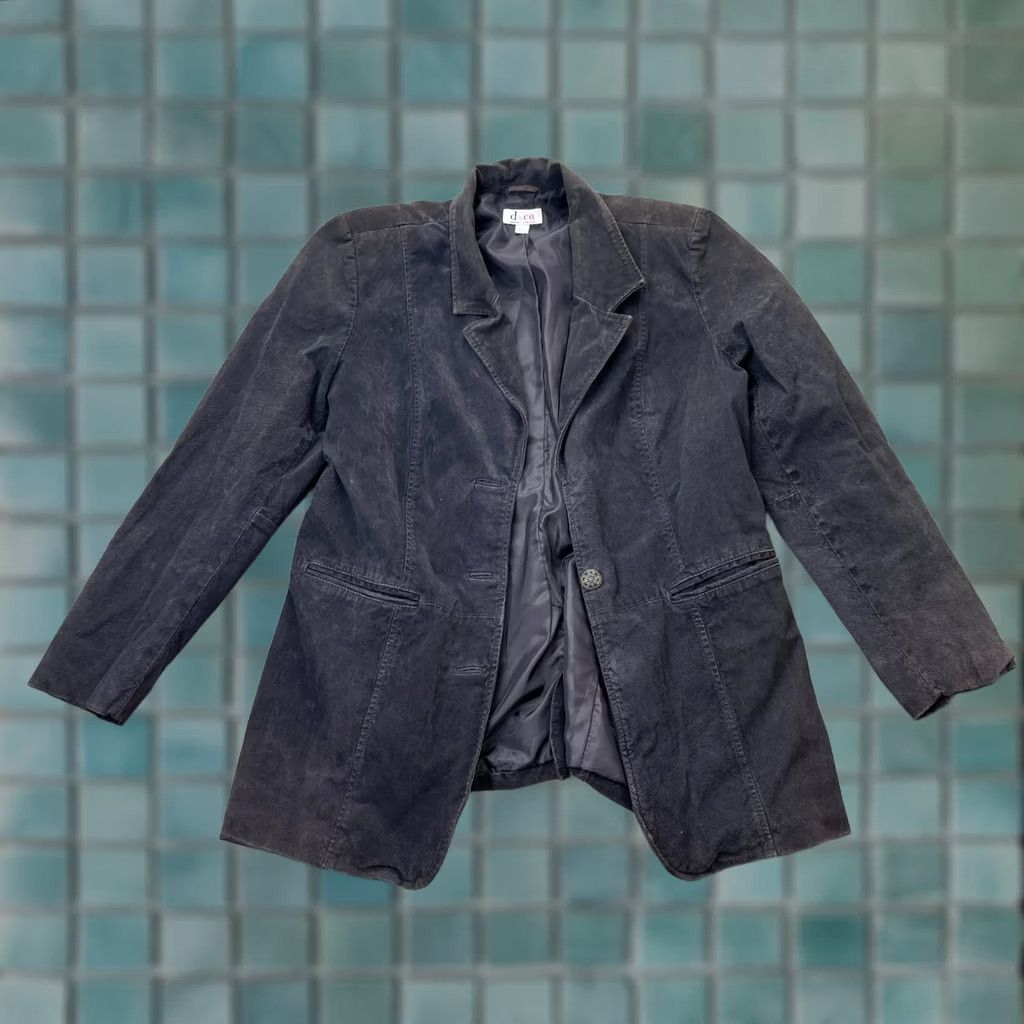 Denim & Co. Denim & Co Jacket Womens L Blue Genuine Leather Coat Single Breasted Lined Short Sleeve Casual Size L / US 10 / IT 46 - 1 Thumbnail