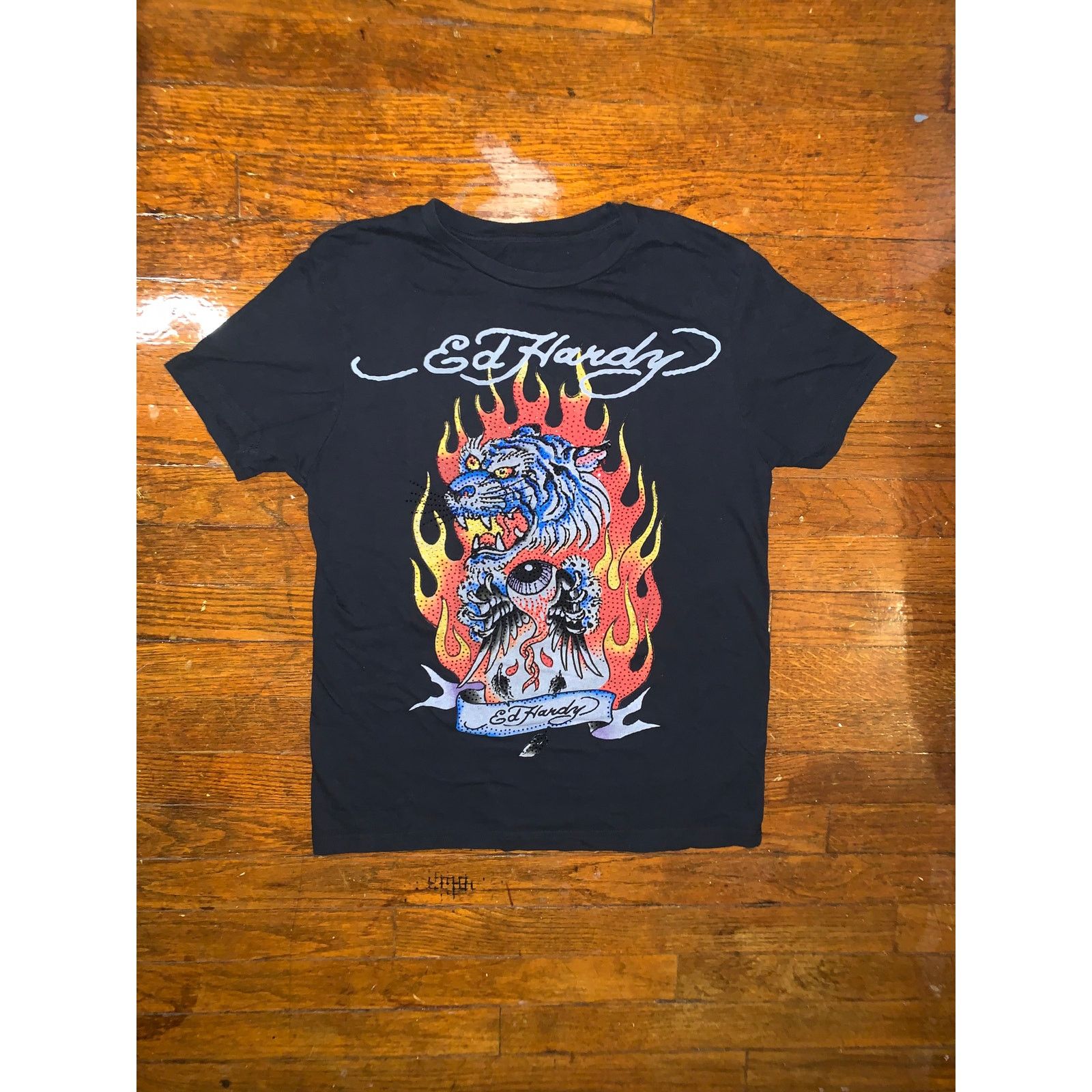 Ed Hardy Ed Hardy Fire Tiger Rhinestone T Shirt Y2K Tattoo Black S Size US M / EU 48-50 / 2 - 1 Thumbnail