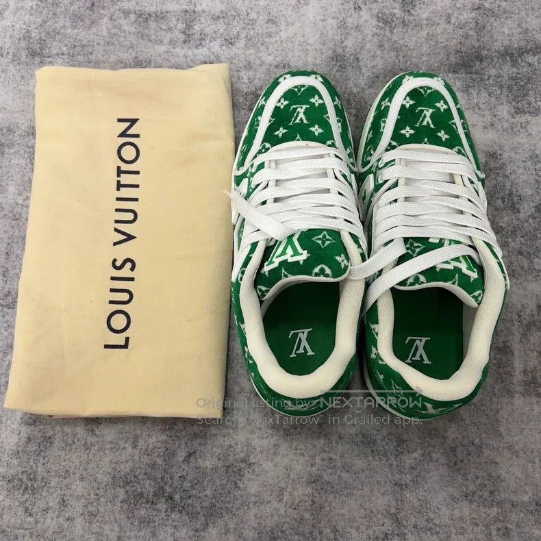Louis Vuitton Louis Vuitton Trainer white and green flocked fully printe Size US 6.5 / EU 39-40 - 2 Thumbnail