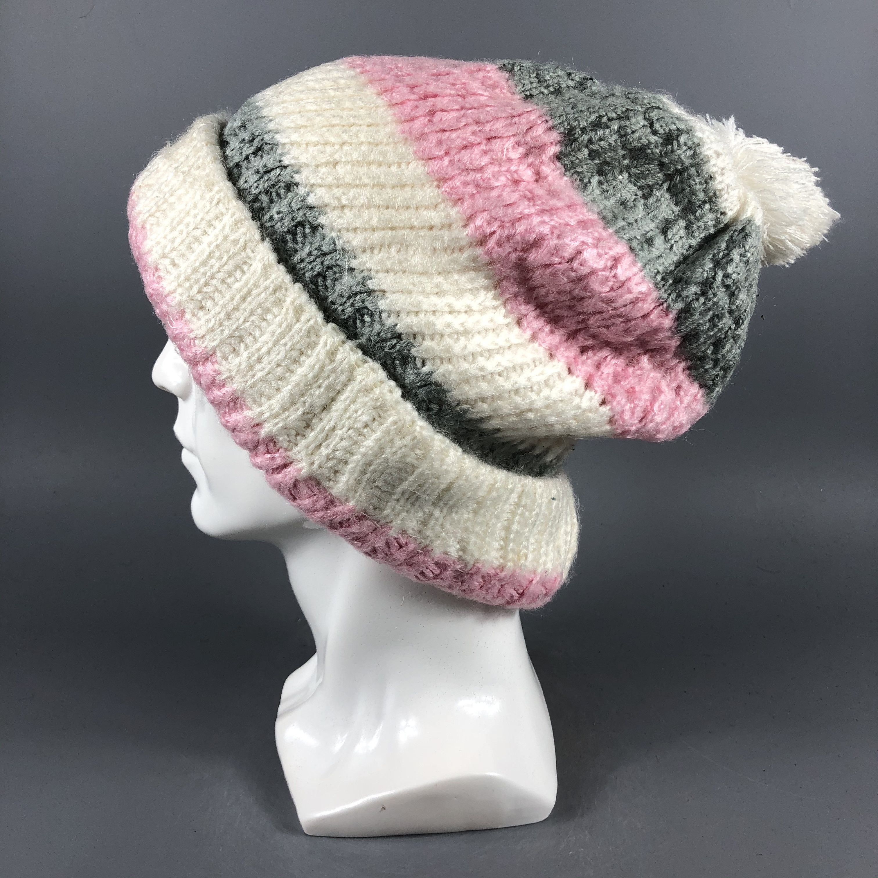 Japanese Brand × Vintage Womens Knit Stripe PomPom Beanie Snow Hat Snow Cap -D1100 Size ONE SIZE - 2 Thumbnail