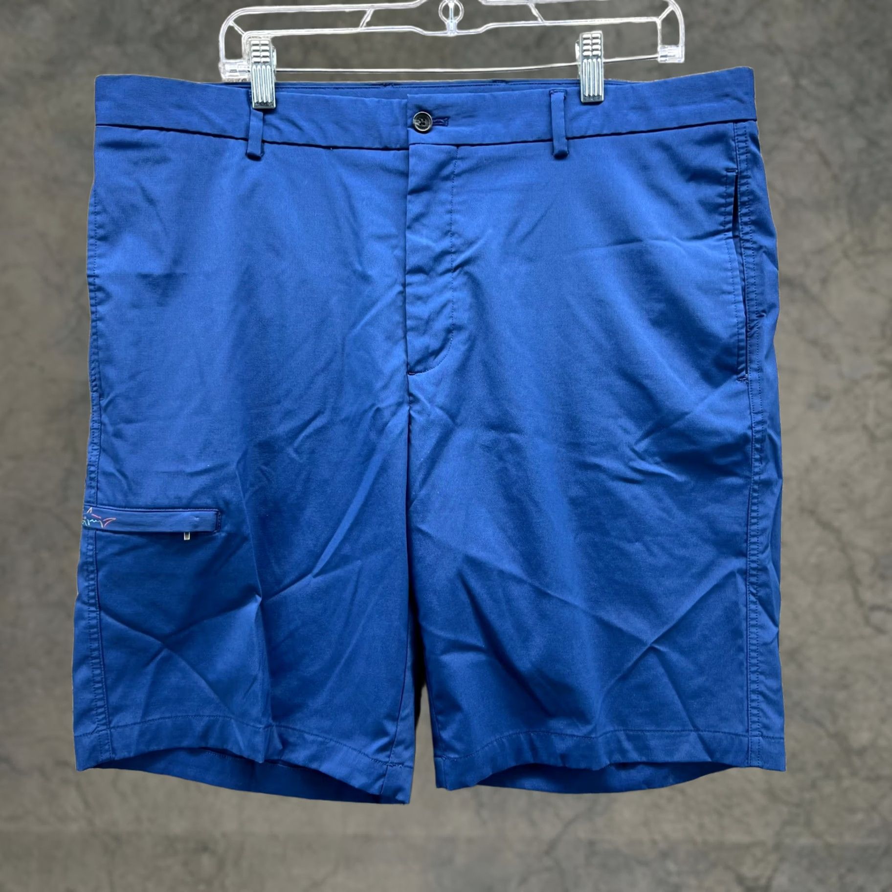 Vintage Greg Norman Shorts Mens 38 Blue Lightweight Polyester Zip Pocket Chino Casual Travel 9 in Inseam Regular Mens Blue 38 Size US 38 / EU 54 - 1 Thumbnail