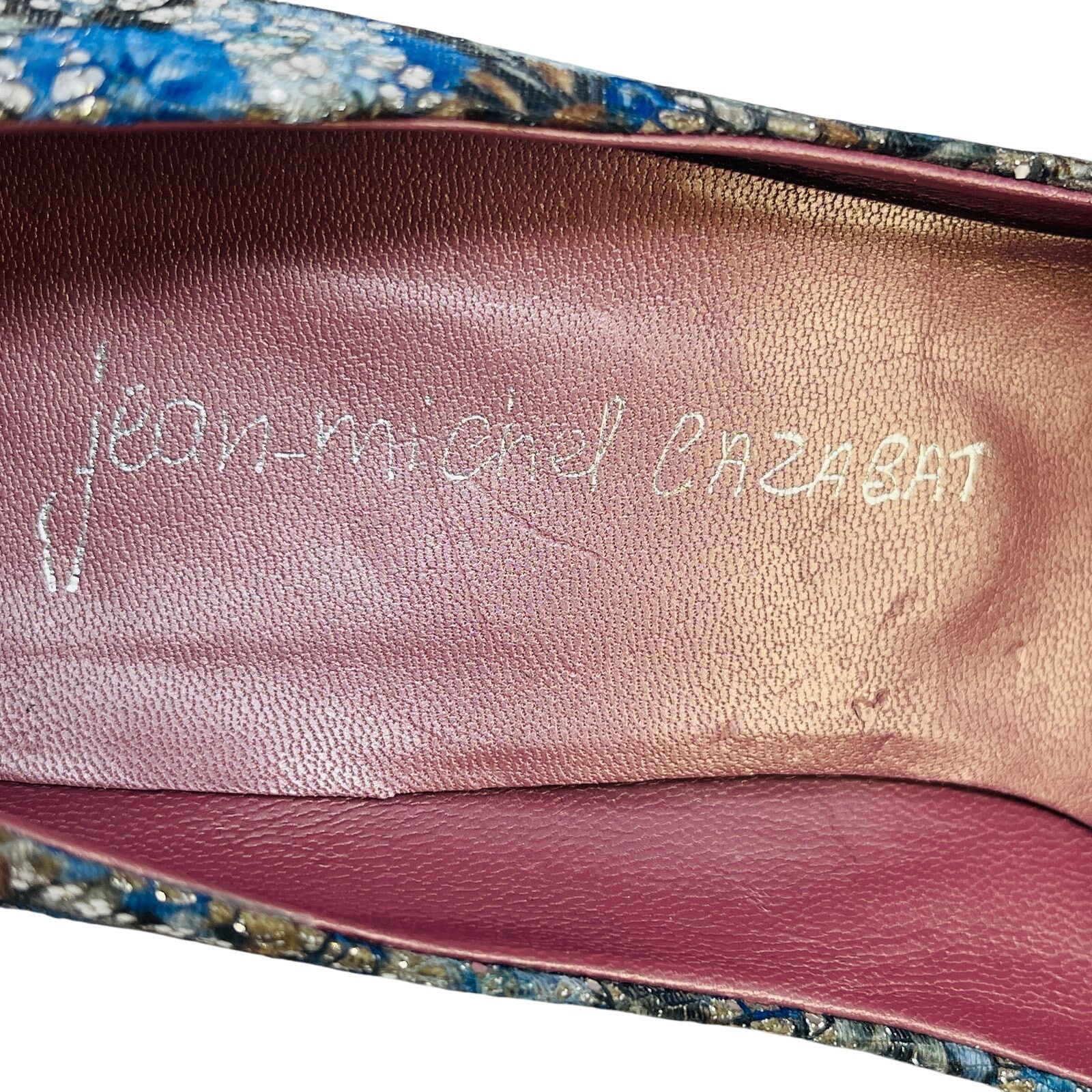 CAZABAT Jean-Michel Cazabat Blue Silver Brocade Heels US 8 EU 38.5 Size US 8 / IT 38 - 7 Thumbnail