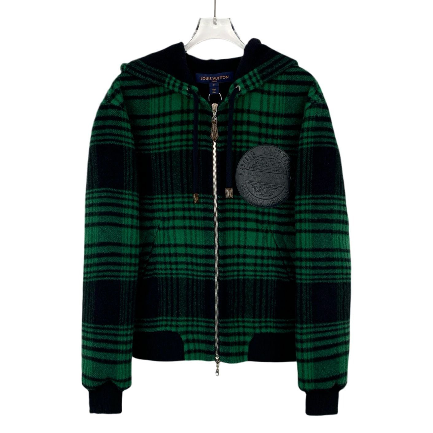 Louis Vuitton Louis Vuitton Green & Black Plaid Wool Hooded Zip-Up Jacket Size XXS / US 00 / IT 34 - 1 Thumbnail