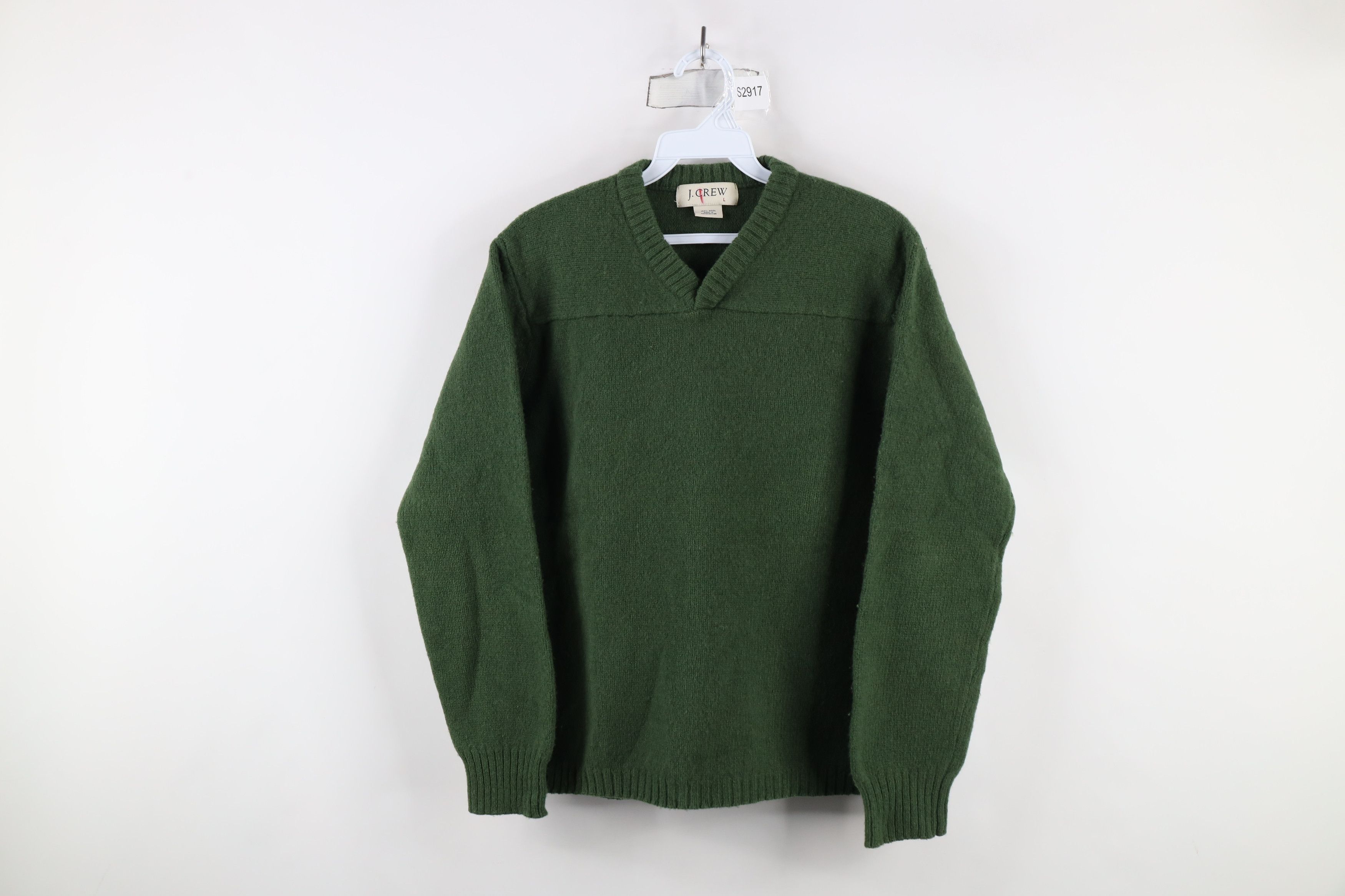 Vintage 90s J Crew Blank Wool Knit V-Neck Sweater Green