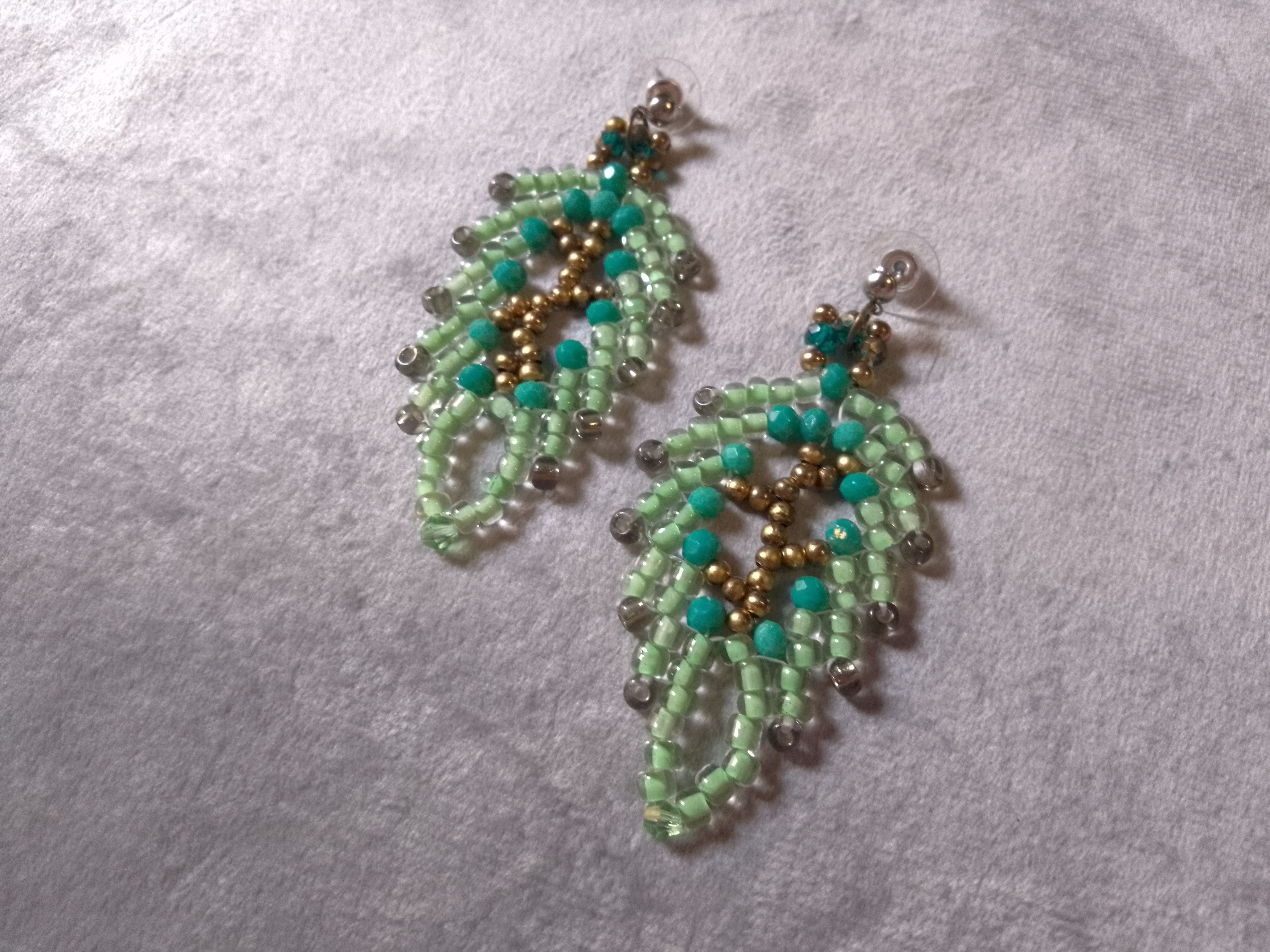 Handmade Necklace Leafy Earrings Green Brass glass,crystal, gemstones Size ONE SIZE - 5 Thumbnail