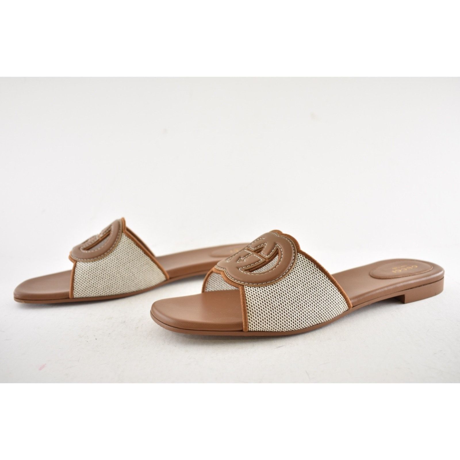 Gucci Gucci GG Interlocking Brown Leather Canvas Mule Sandal 42 Size US 12 / IT 42 - 16 Thumbnail