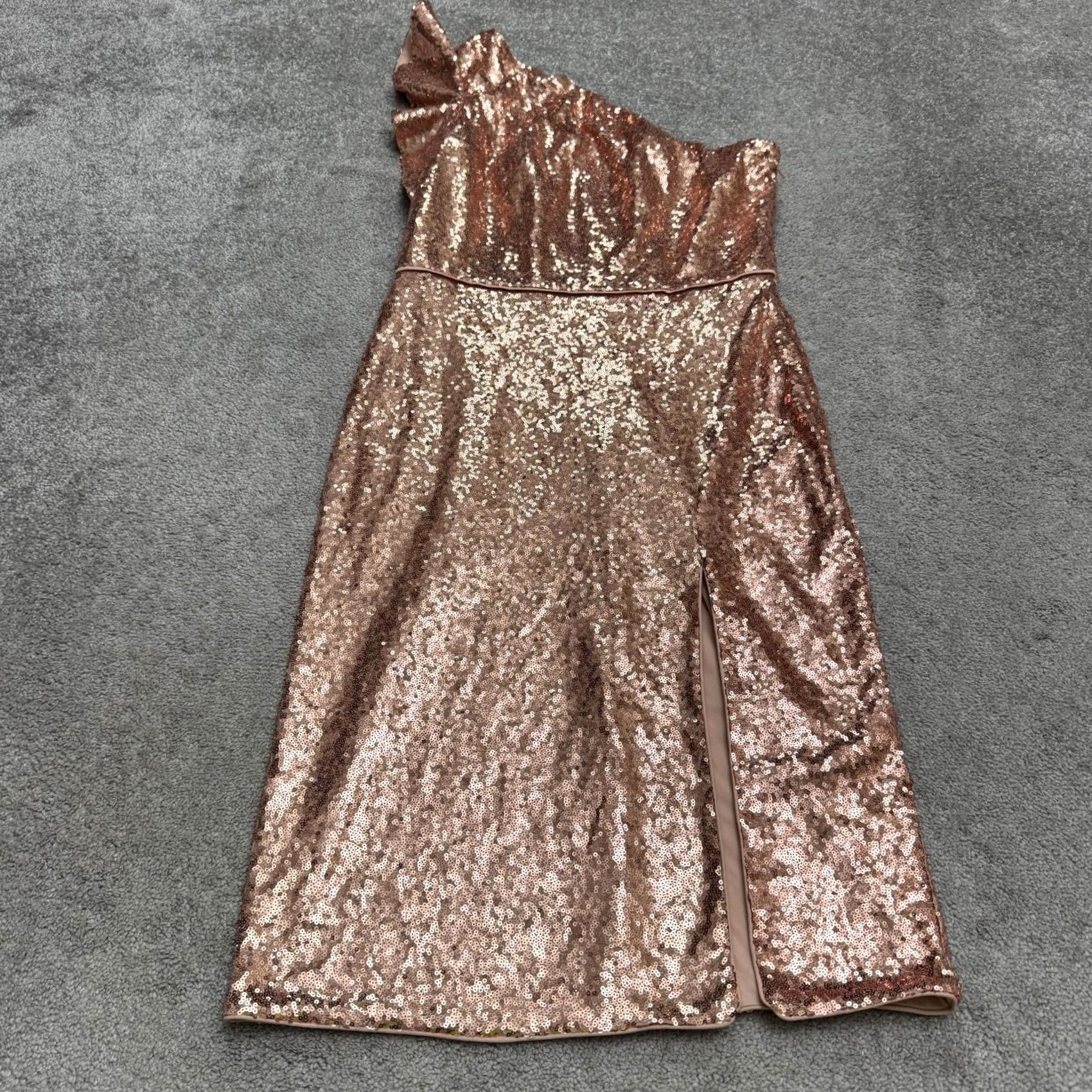 Mac Duggal Mac Duggal Womens One Shoulder Sequin Midi Dress Size 10 Rose Gold Size L / US 10 / IT 46 - 2 Thumbnail