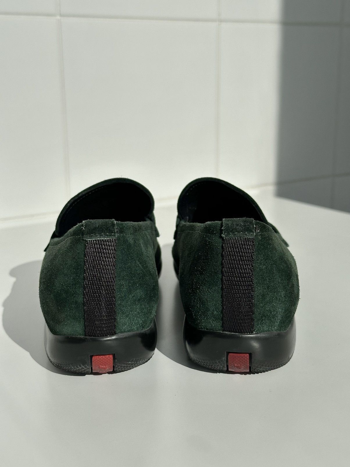 Prada PRADA Green Suede Triangle Logo Square Toe Loafers Slip One Size US 6 / IT 36 - 12 Thumbnail
