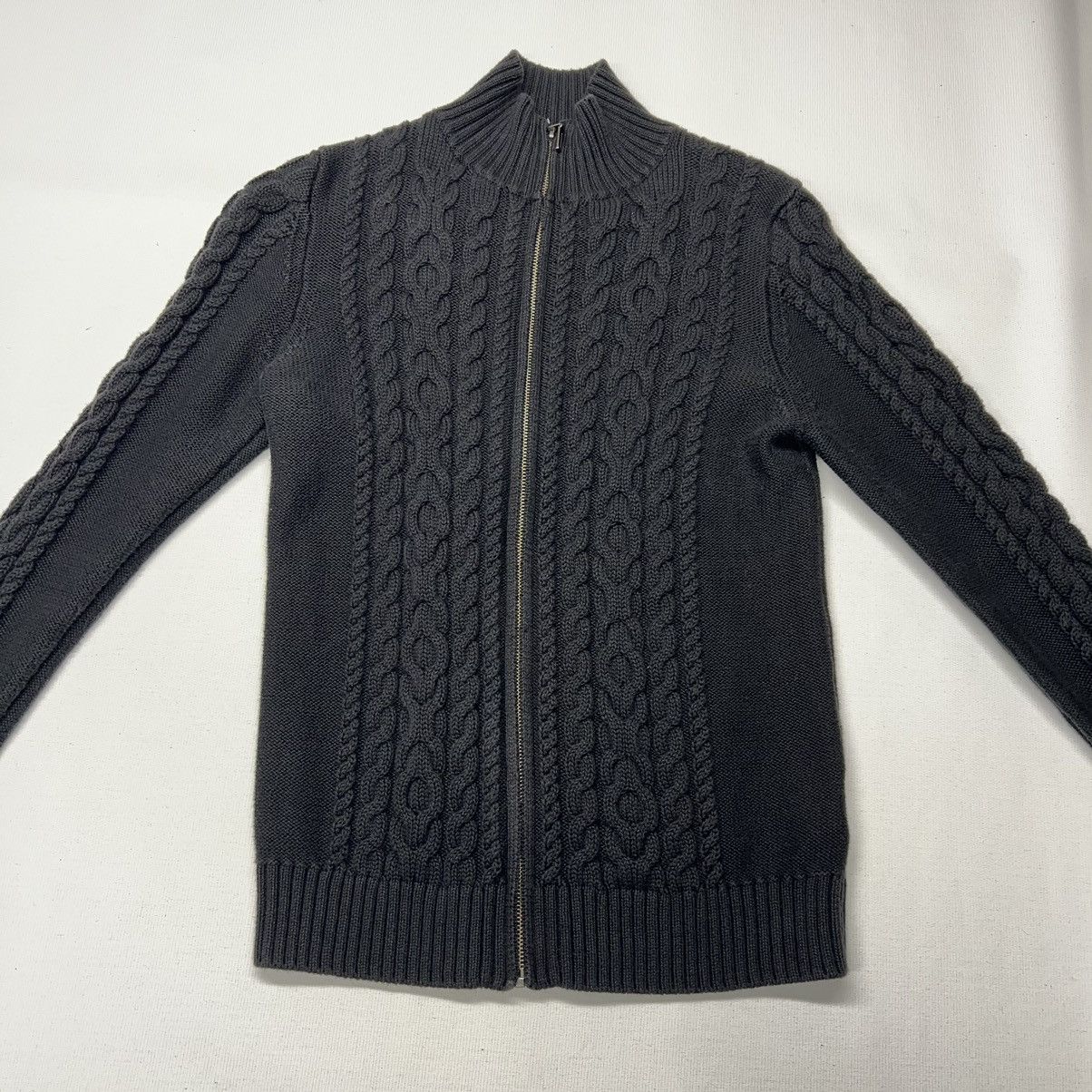 L.L. Bean LL Bean Sweater Black Cable Knit Fill Zip Fisherman Classic Size S / US 4 / IT 40 - 2 Thumbnail