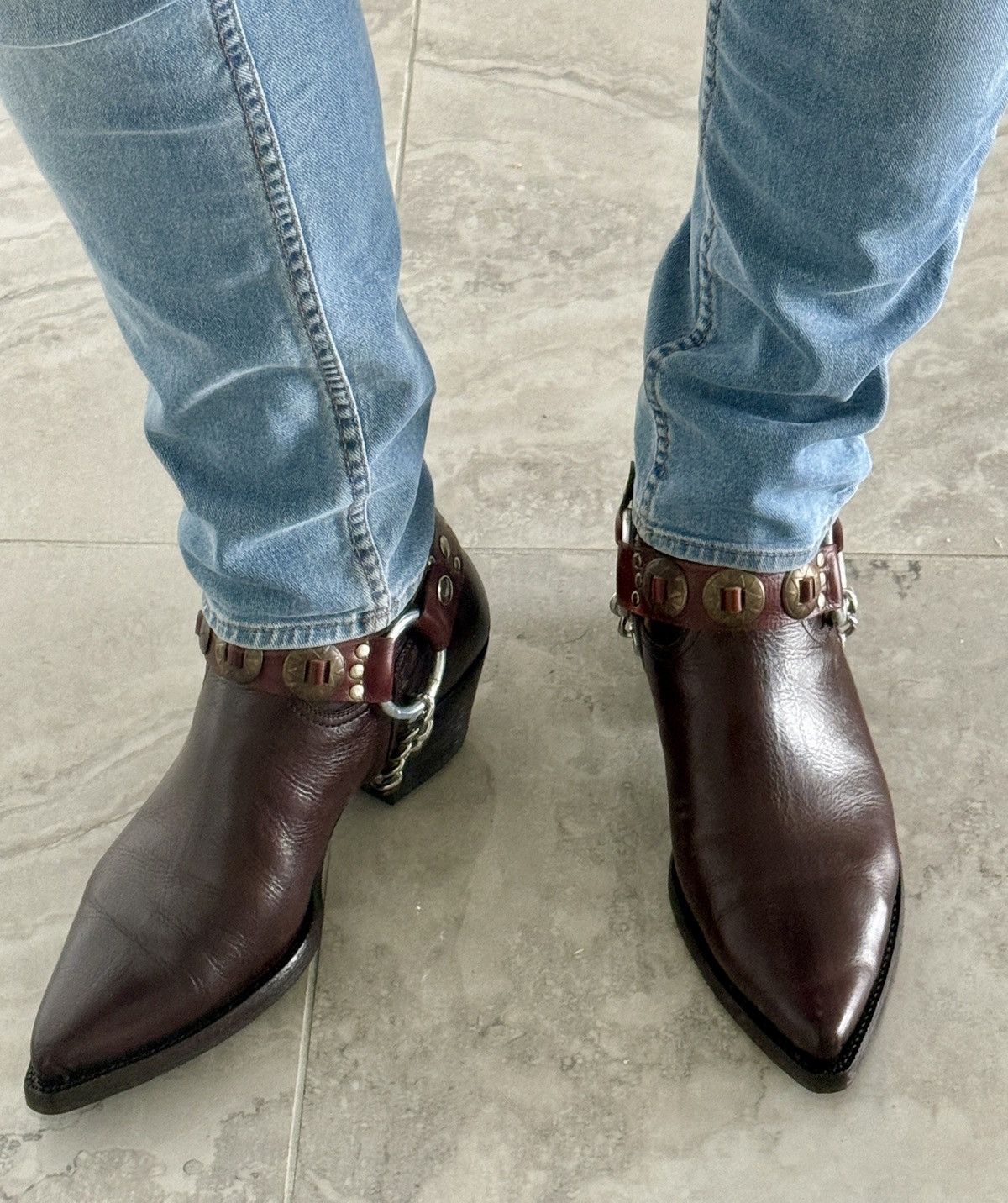 Saint Laurent Paris Spectacular Dark Cherry LUKAS Boots Santiag Harness Size US 13 / EU 46 - 3 Thumbnail