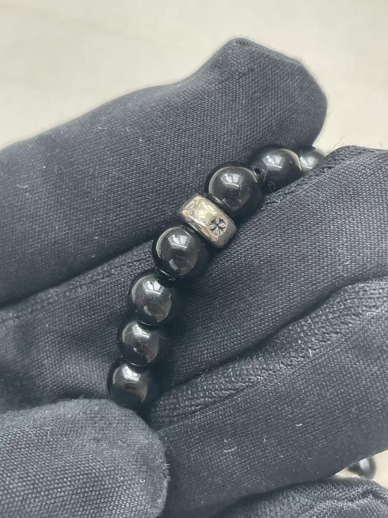 Chrome Hearts Chrome Hearts 6mm Obsidian Silver Cross Beaded Bracelet Size ONE SIZE - 9 Thumbnail