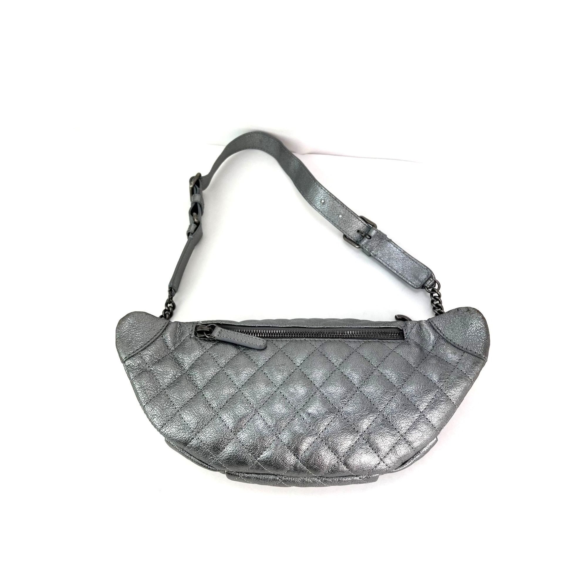 Chanel Chanel Metallic Dark Silver Calfskin Quilted Banane Fanny Pa Size ONE SIZE - 9 Thumbnail